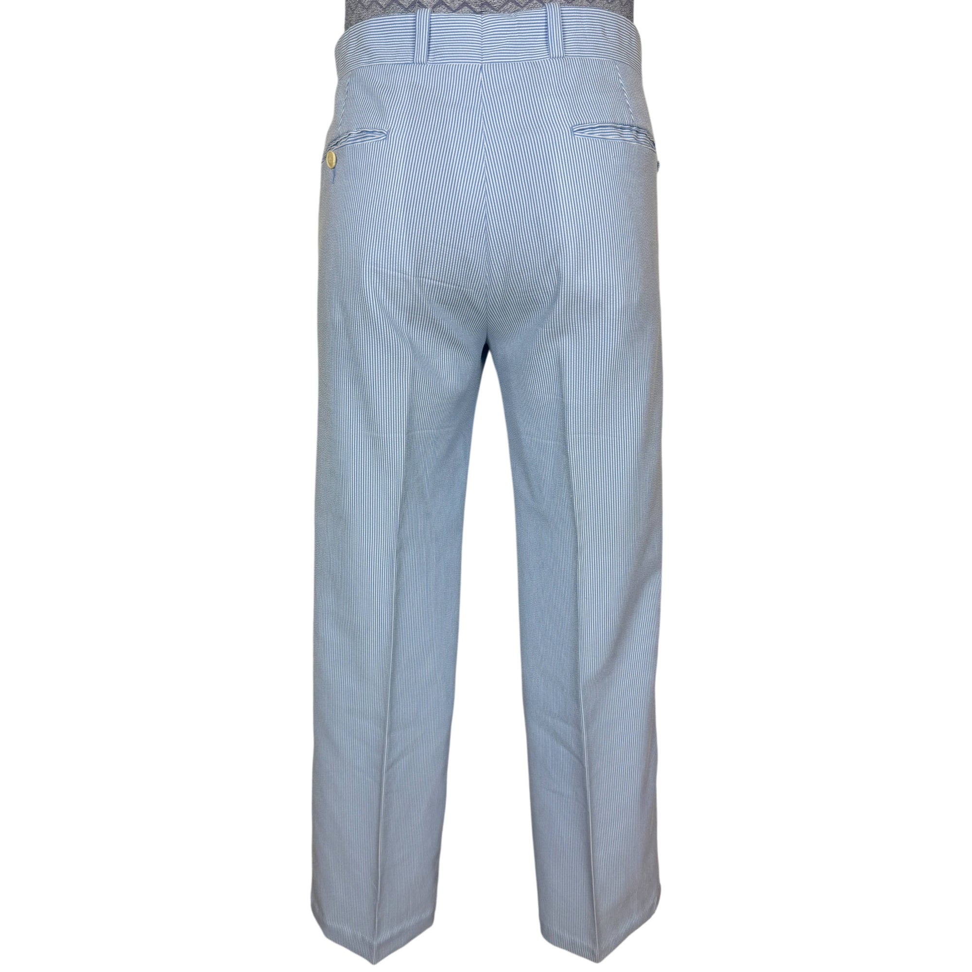 Vintage 1970s seersucker trousers with rear welt pockets