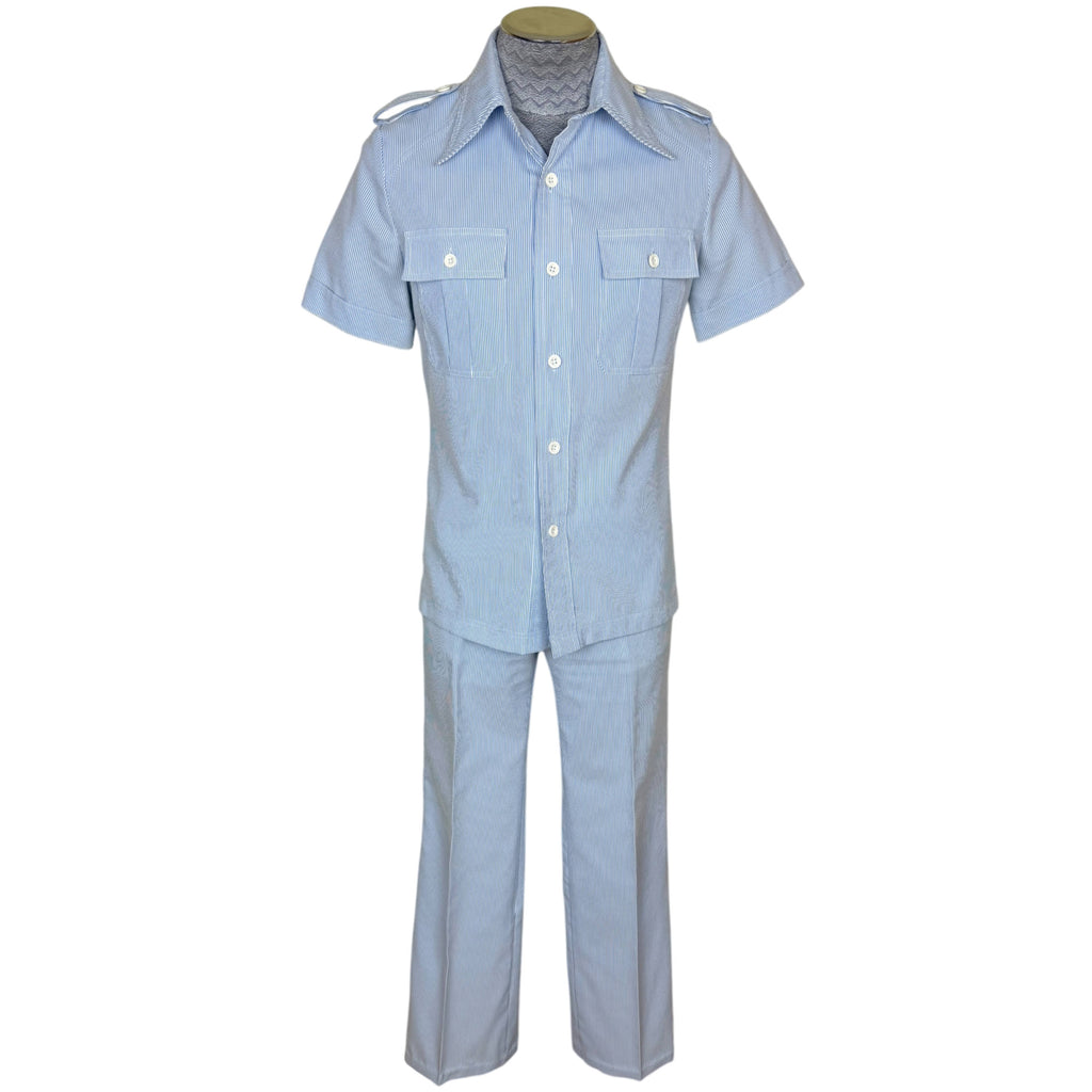 Vintage 1970s Riviera men's blue and white seersucker leisure suit