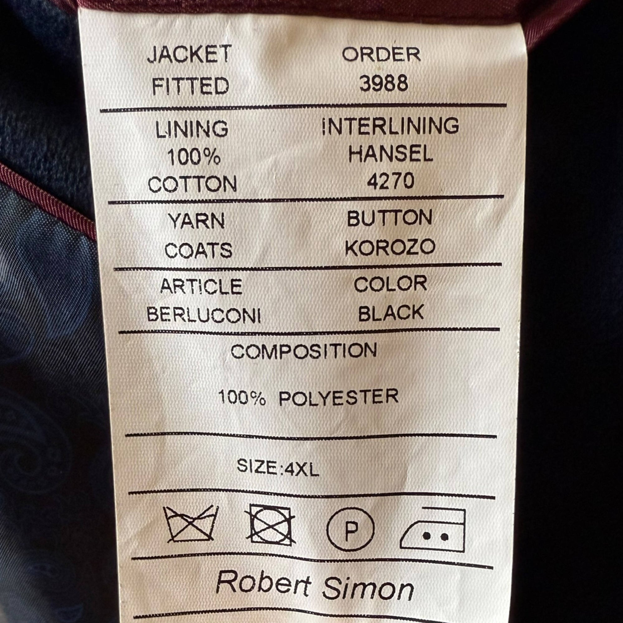 Formal Dinner Jacket Robert Simon London Mens British Size XXXXL