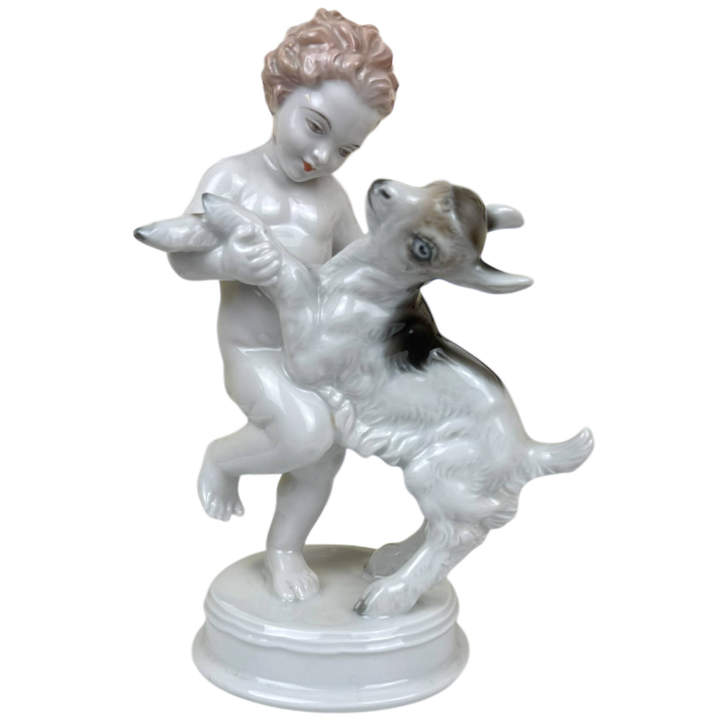 Vintage Rosenthal Porcelain Figurine Kunstabteilung Cherub w Goat M.H. Fritz