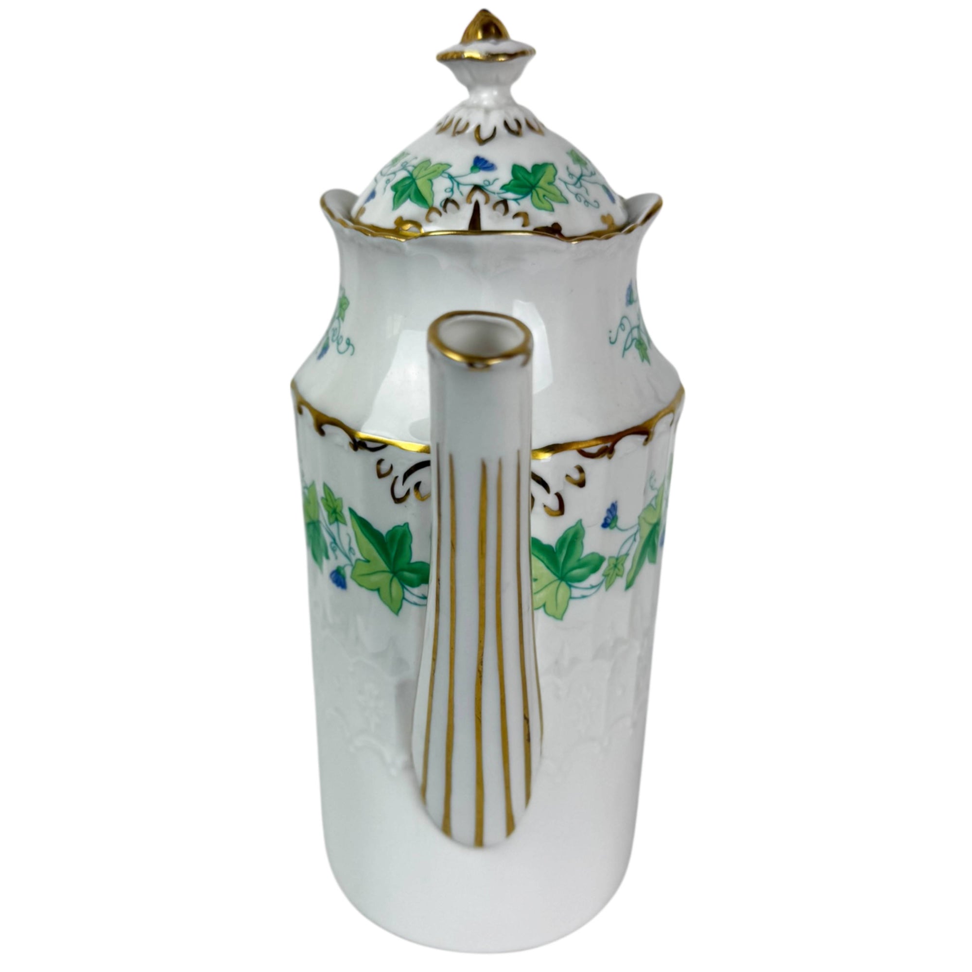 Front view of vintage Royal Crown Derby Medford coffee pot