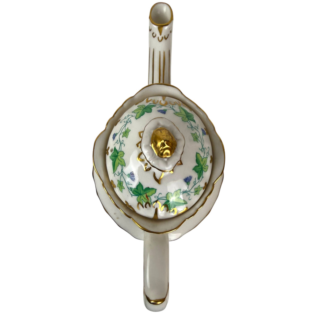Top view showing lid and finial of royal crown derby medway coffee pot
