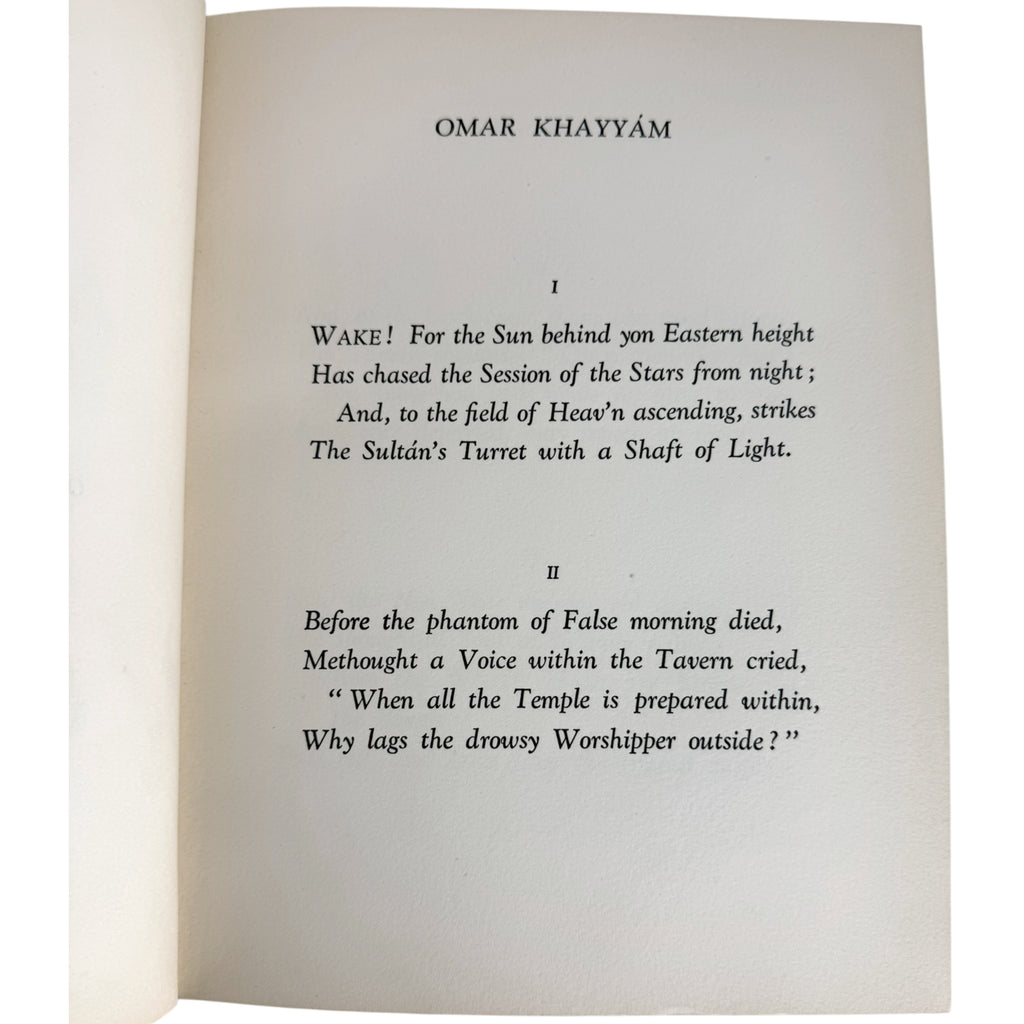 A printed book page showing the poem 'Wake!' by Omar Khayyâm, with black serif text on an off-white page.
