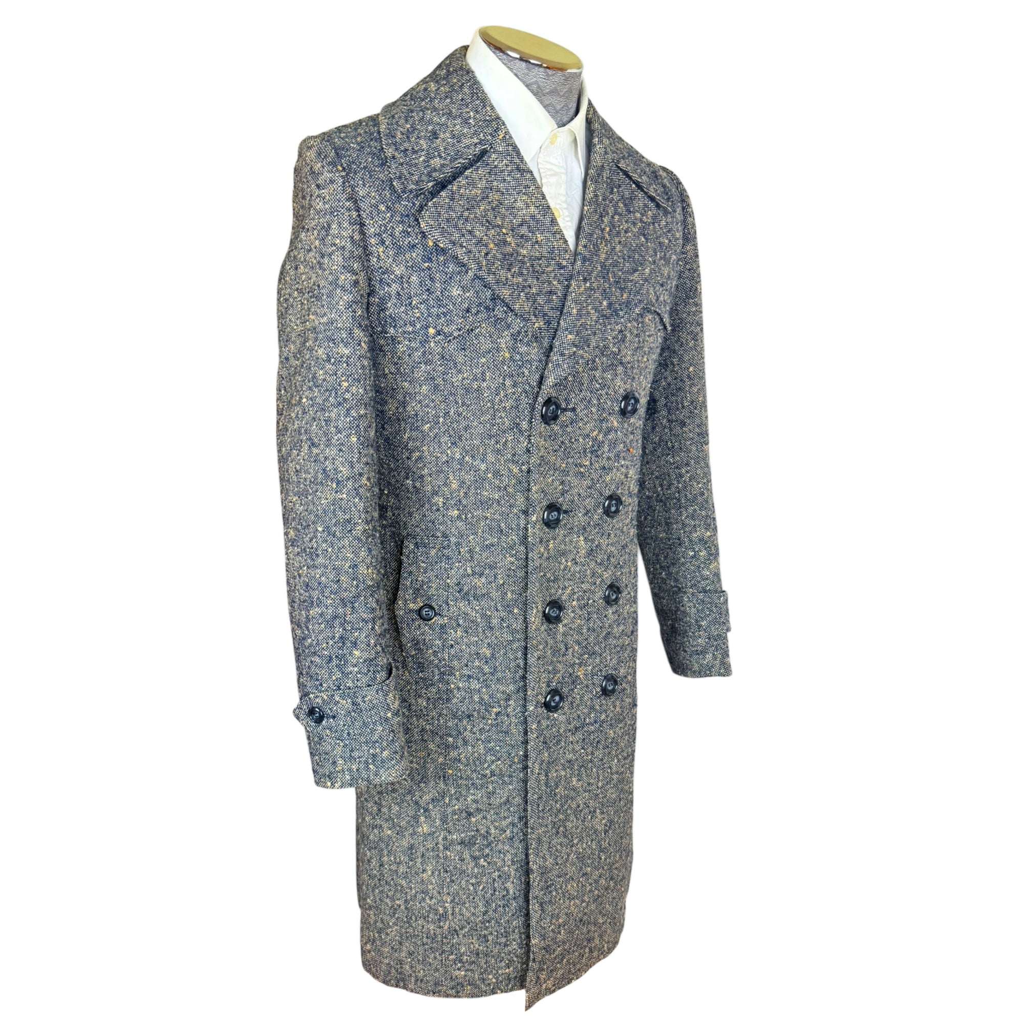 Vintage 1970s Men’s Tweed Overcoat Ruven Feder Paris Sz S M