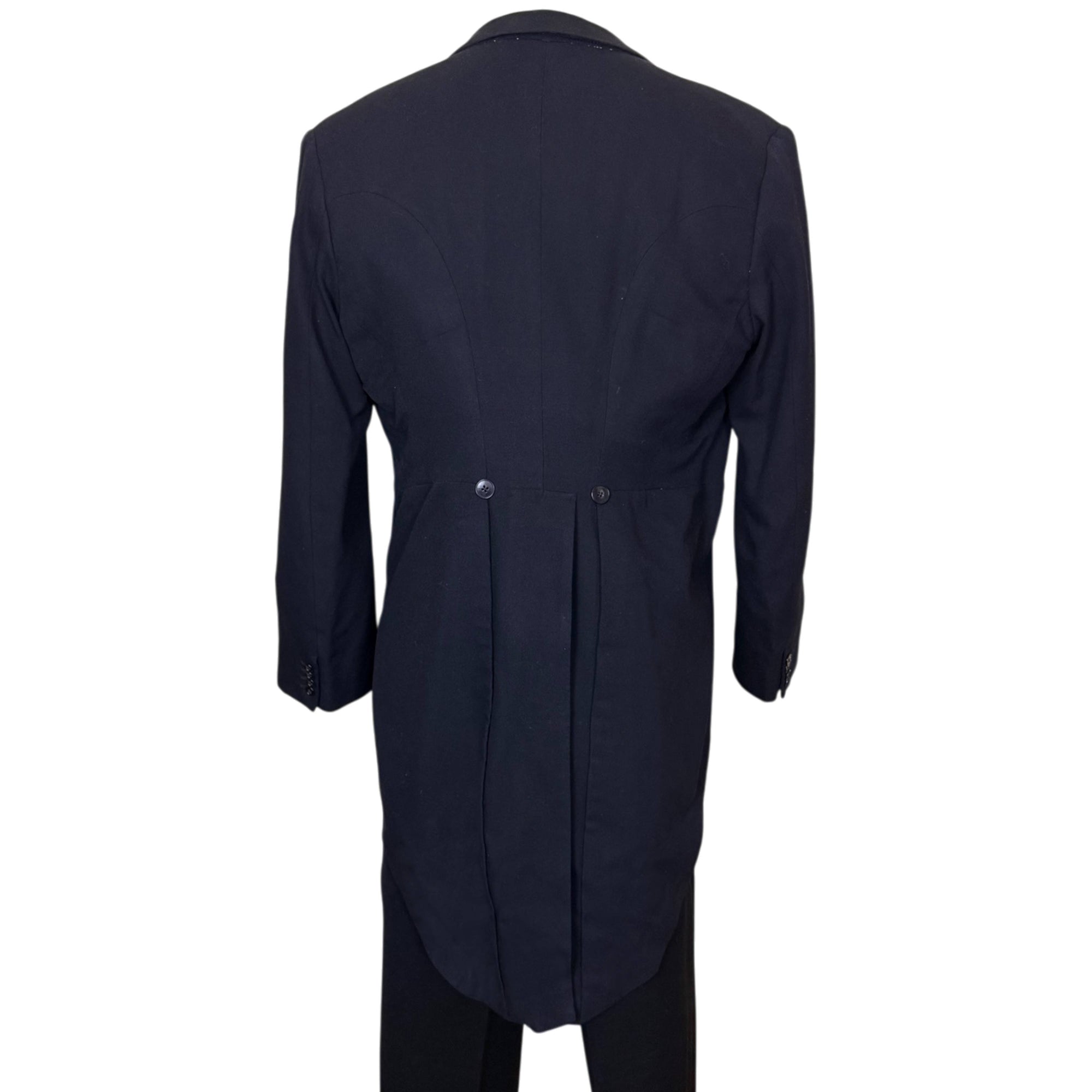 Vintage Ryder & Amies Cambridge tailcoat back view showing long tails