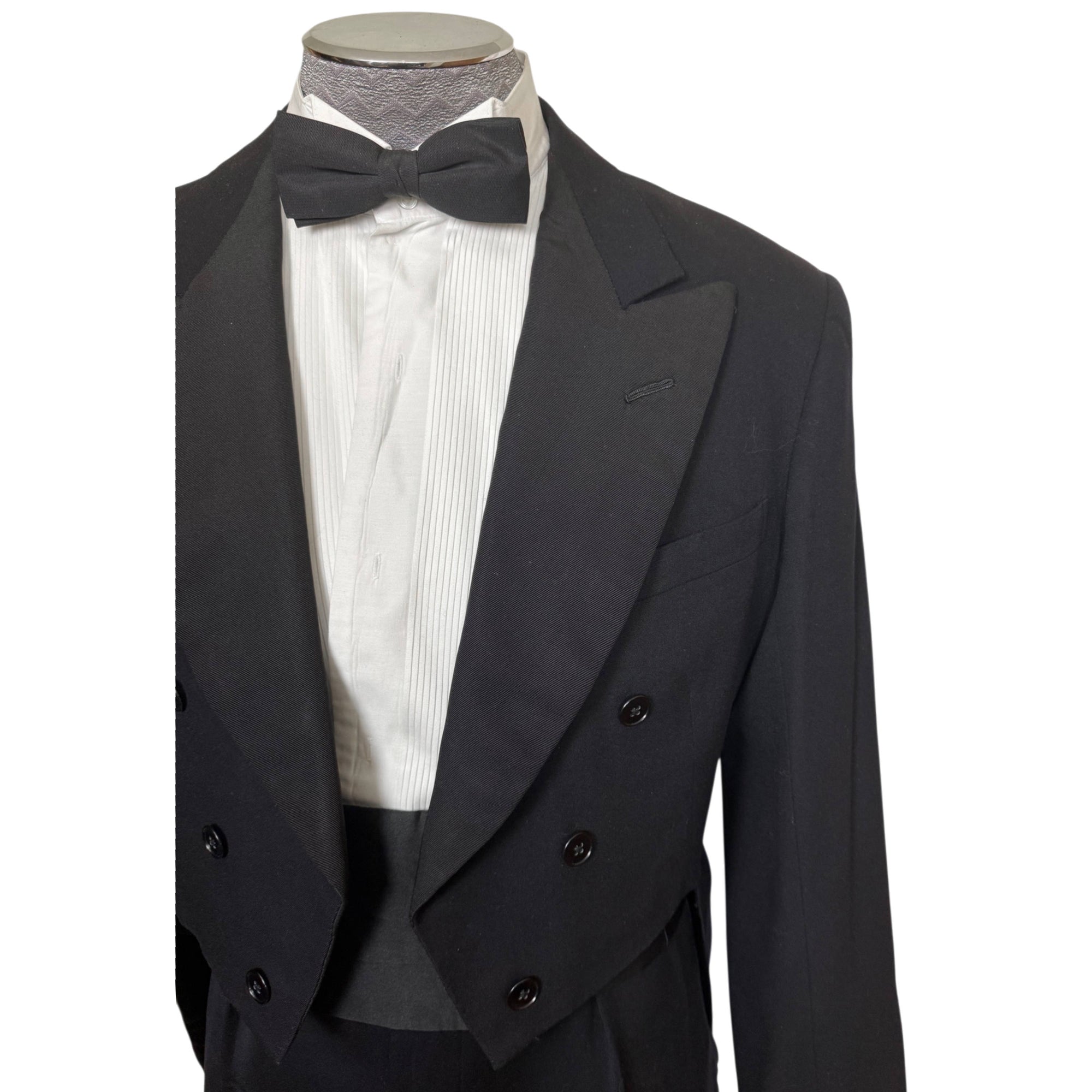 Ryder & Amies Cambridge tailcoat peaked lapels faille facing detail