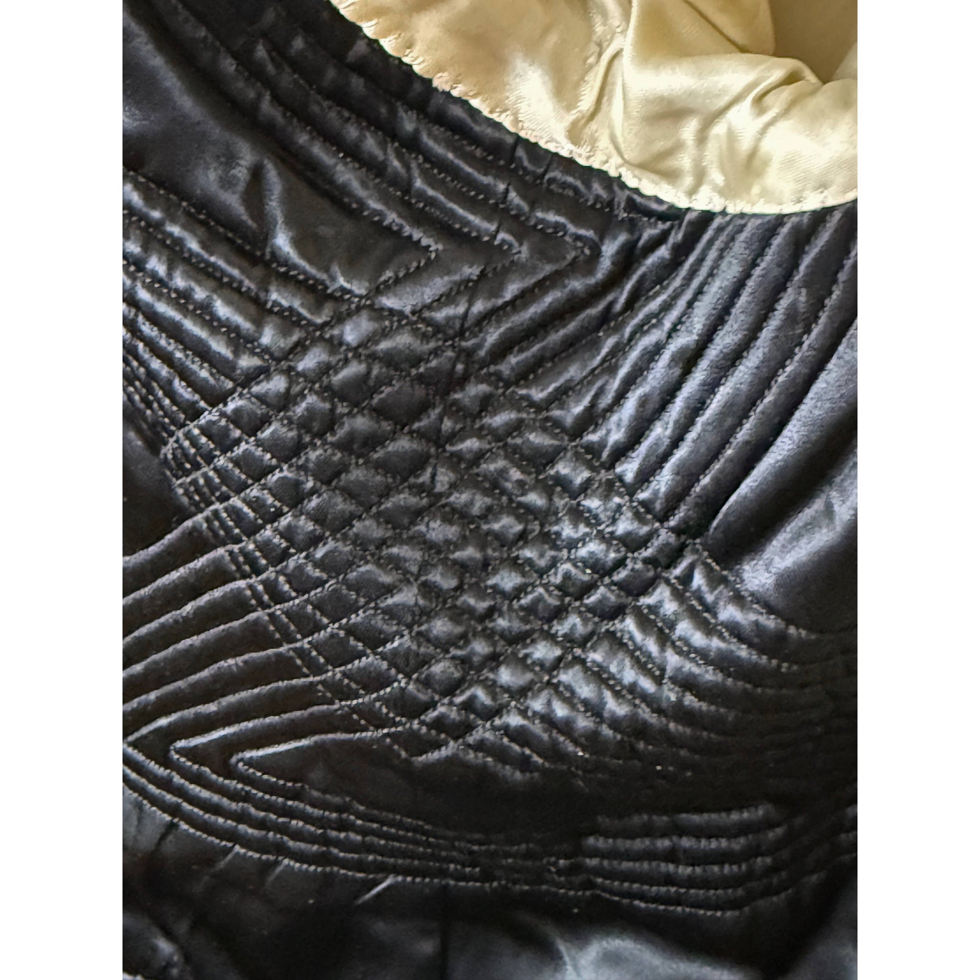 Close up quilted lining bespoke tailcoat interior construction