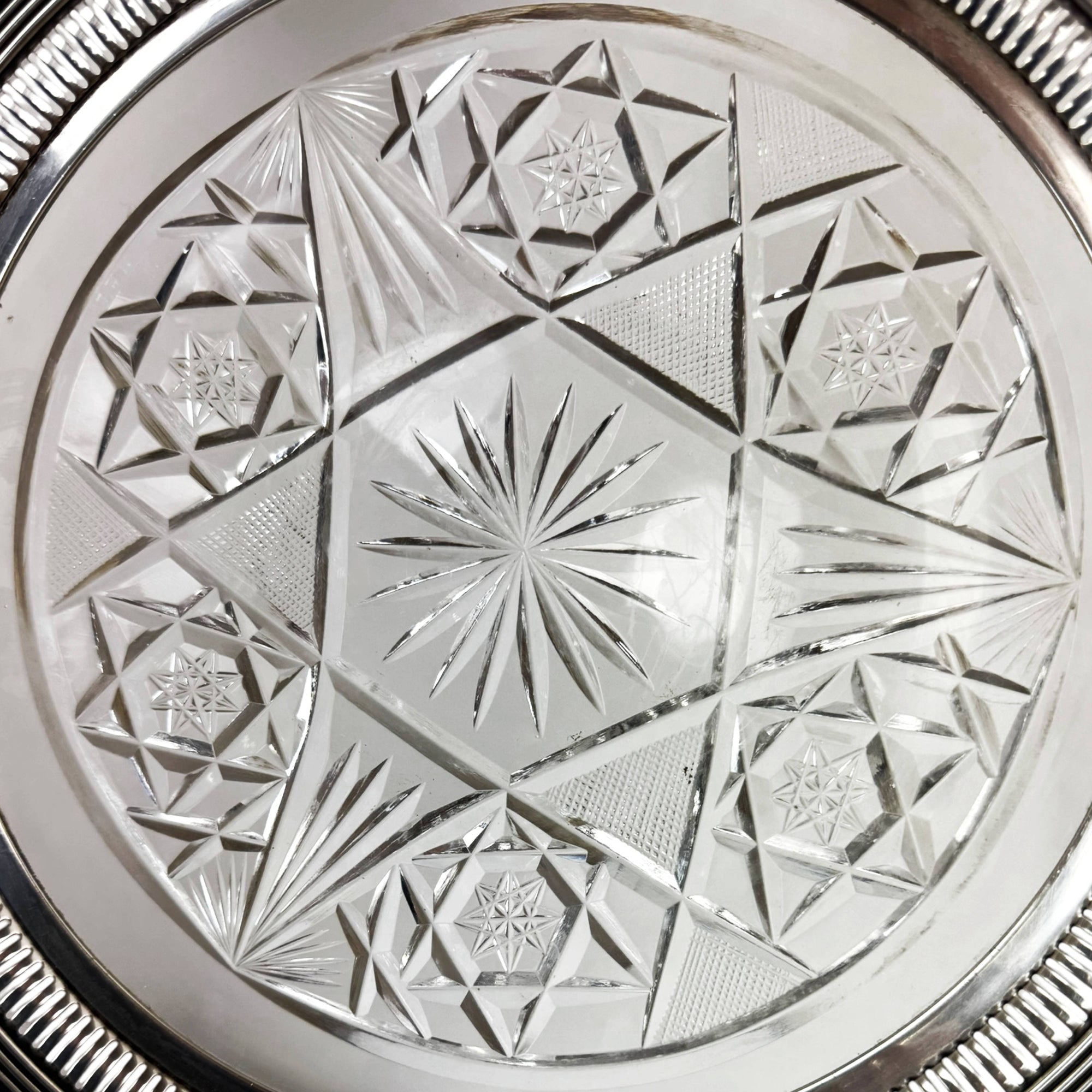 ABP Canadian Brilliant Cut Glass Plate w Ryrie Sterling Rim