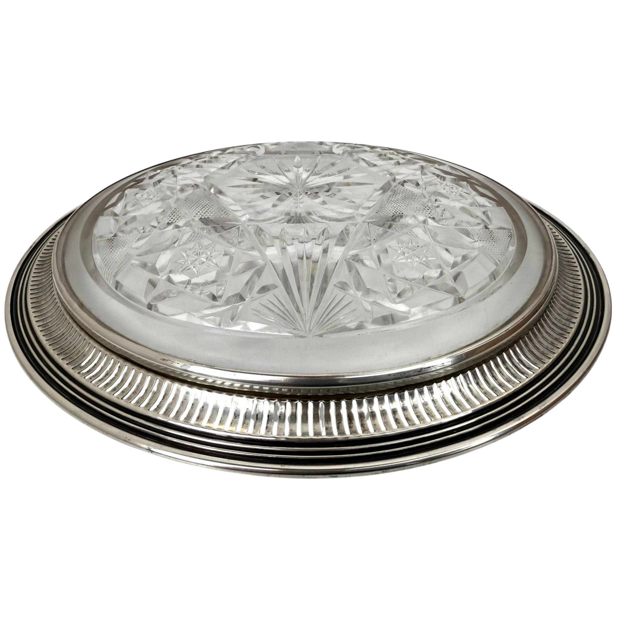 ABP Canadian Brilliant Cut Glass Plate w Ryrie Sterling Rim