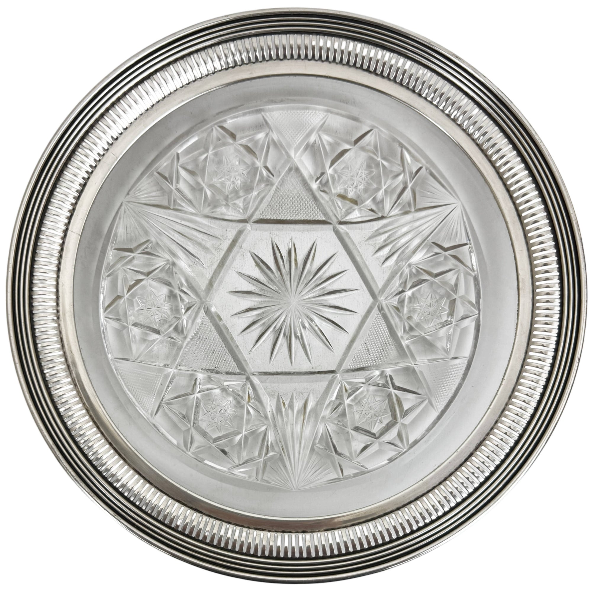 ABP Canadian Brilliant Cut Glass Plate w Ryrie Sterling Rim