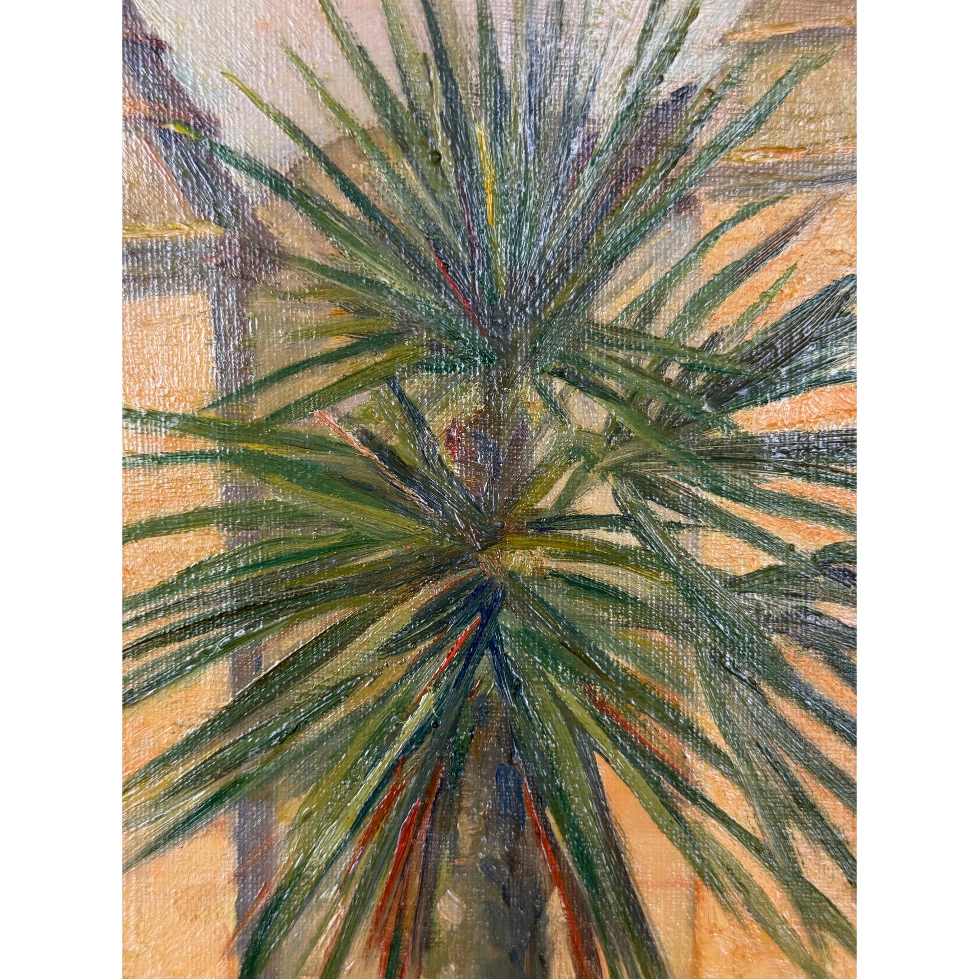 Palm trees and textured brushwork on 1942 oil painting