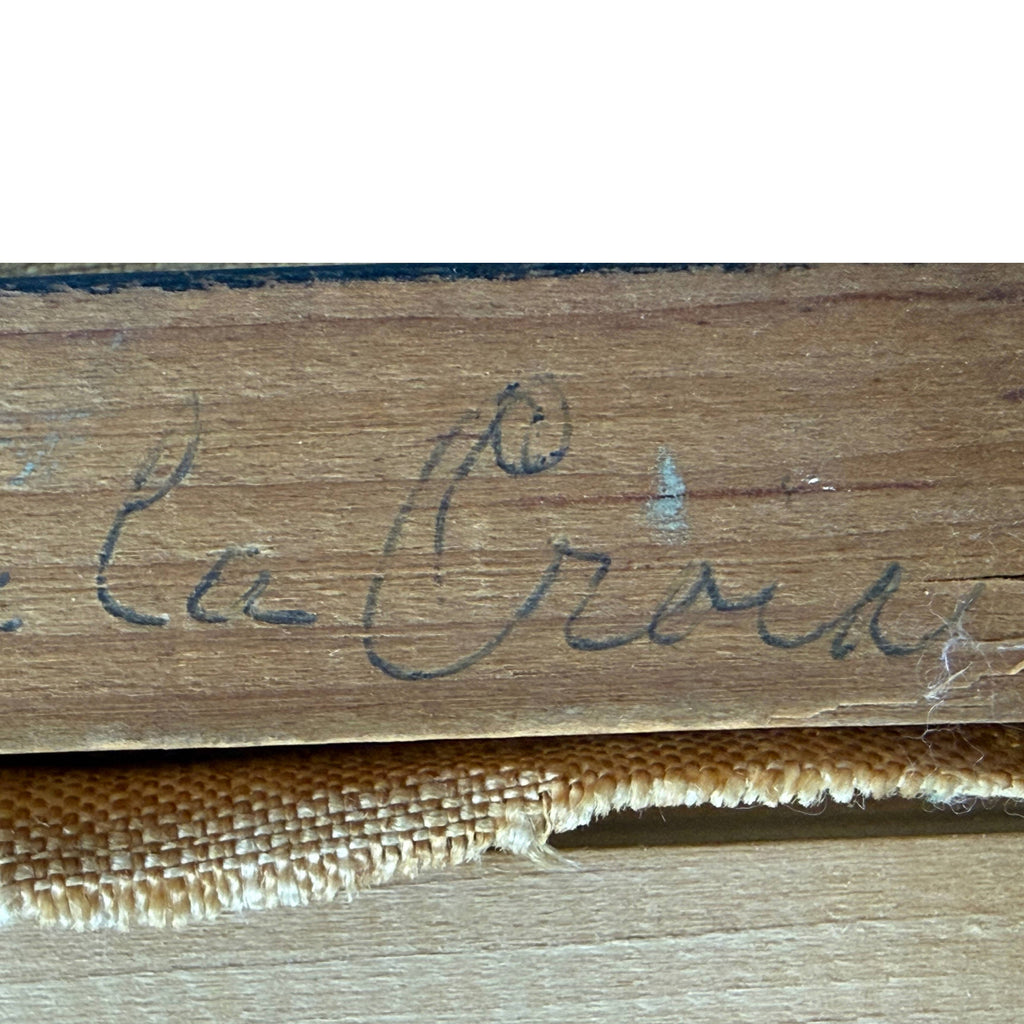 close up of Soeur Leon de la Croix inscription on painting stretcher
