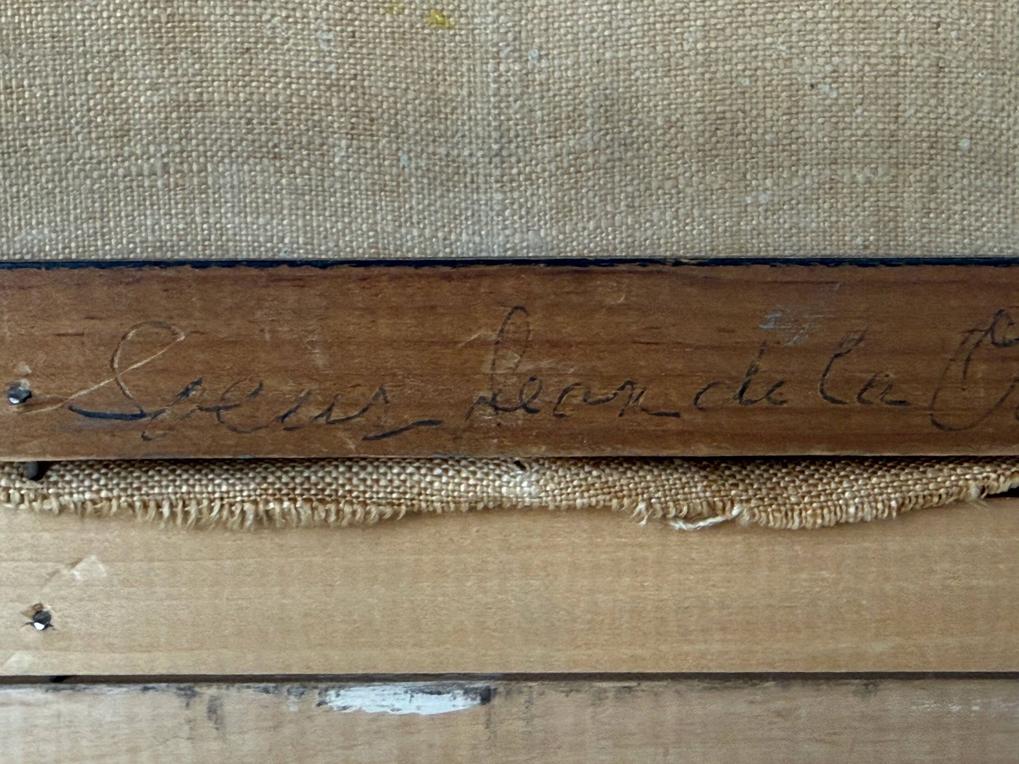 Soeur Leon de la Croix inscription on painting stretcher