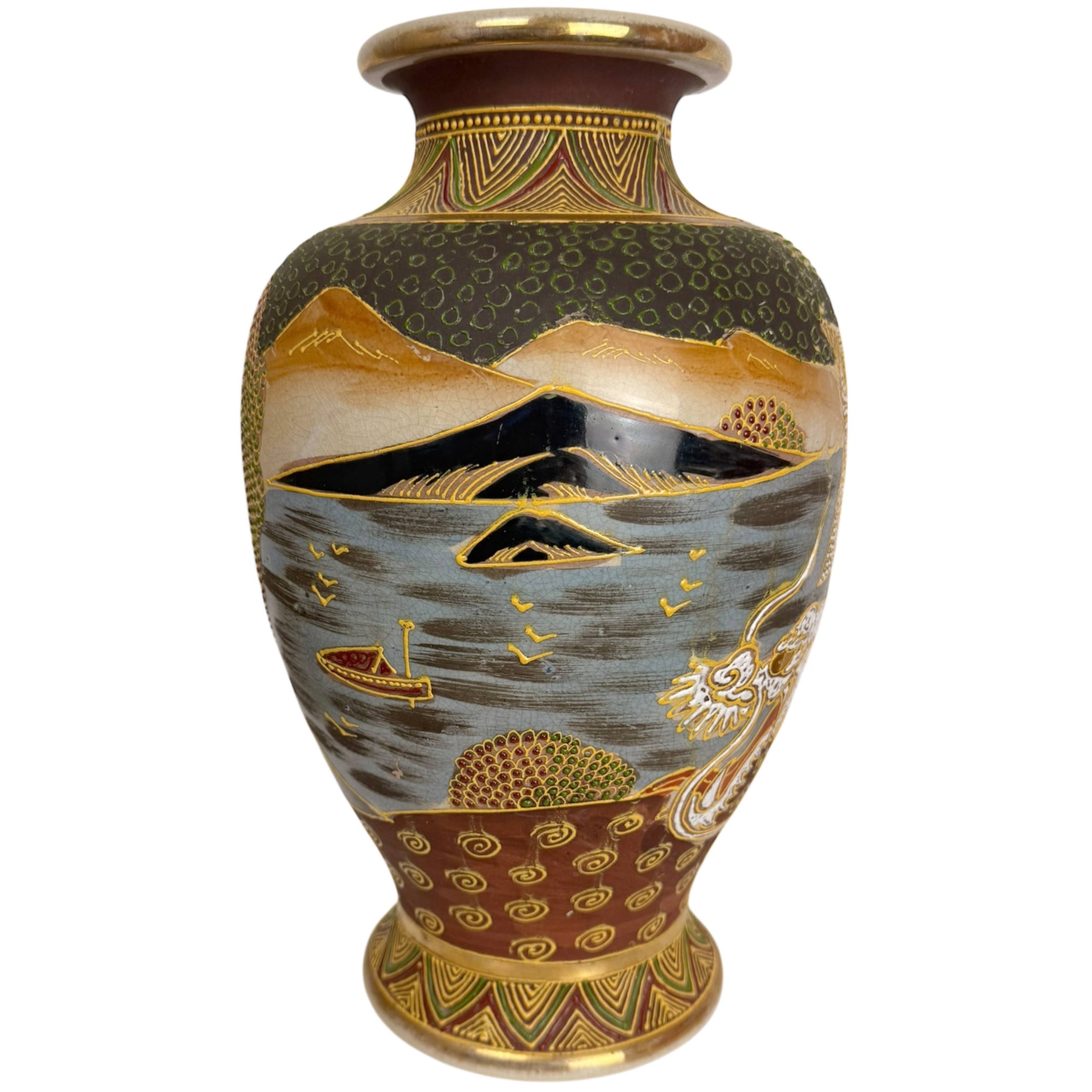 Vintage 1920s 30s Japanese Satsuma Vase 12” High