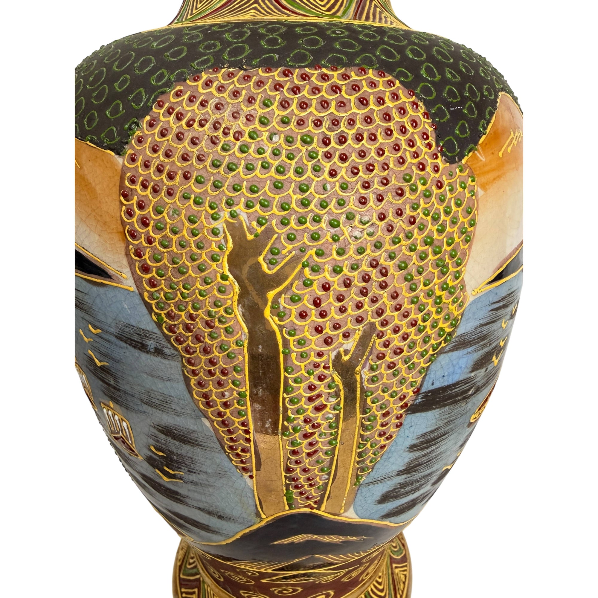 Vintage 1920s 30s Japanese Satsuma Vase 12” High