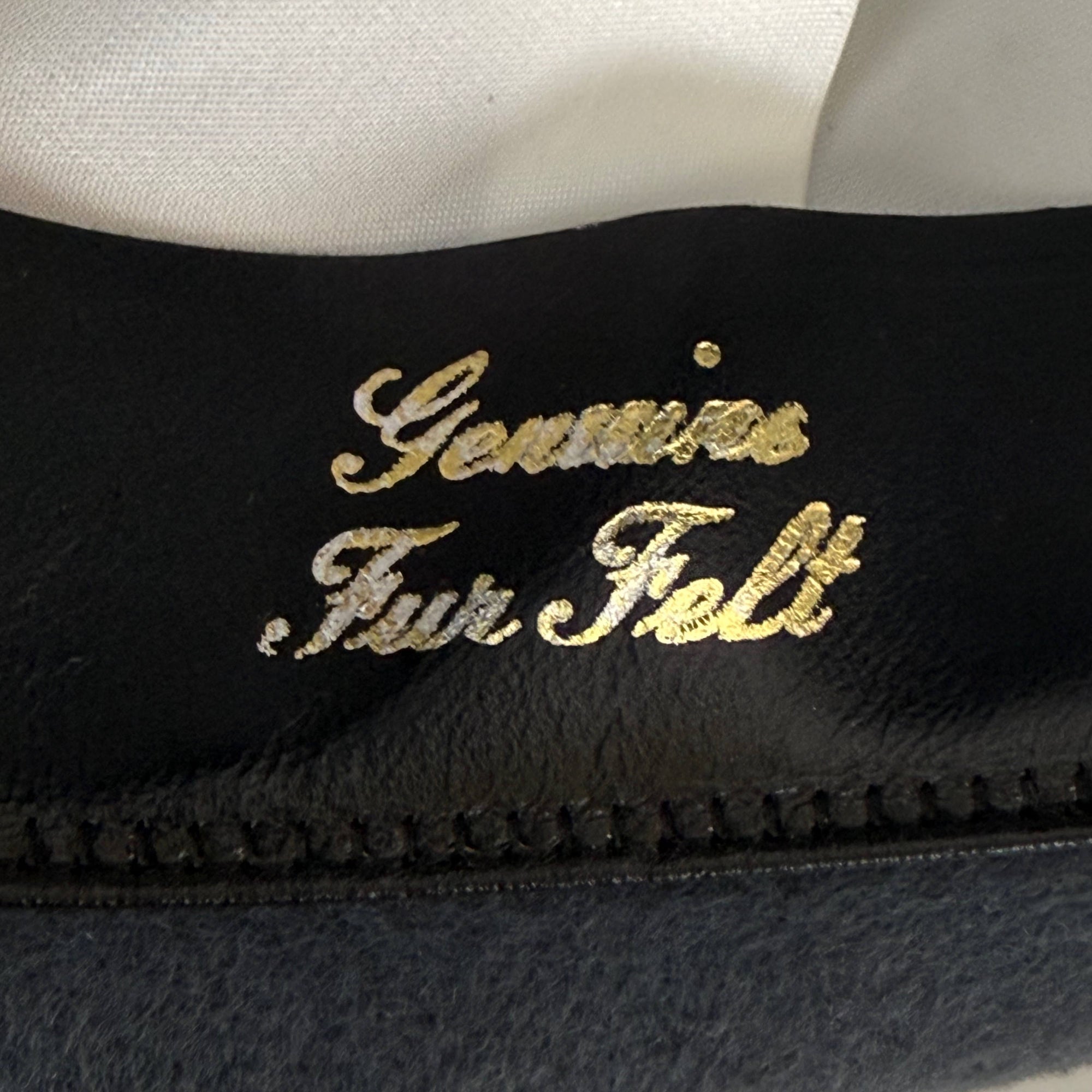 Genuine fur felt sweatband stamp detail inside vintage Canadian fedora