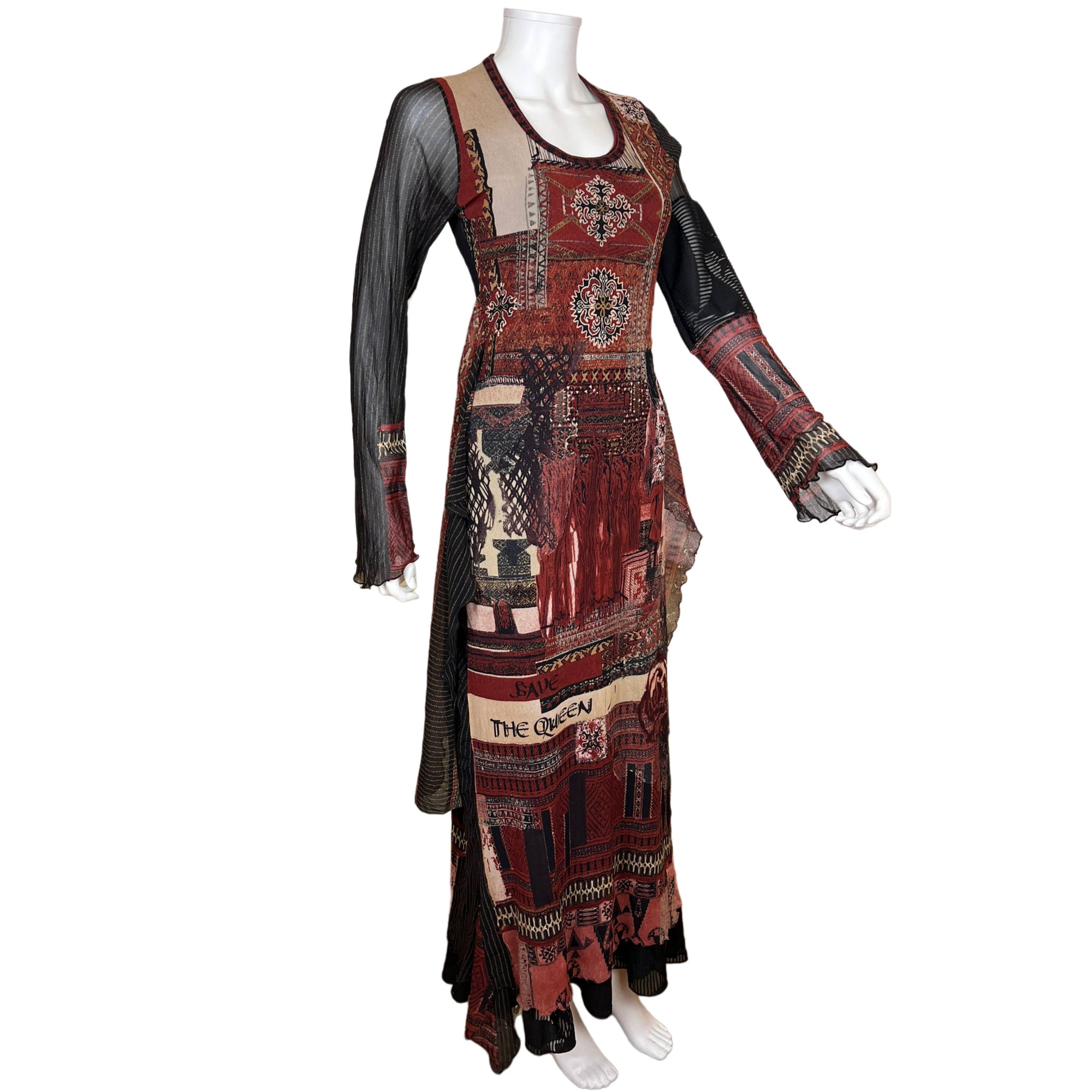 1990s Vintage Save The Queen Dress Tribal Printed Mesh