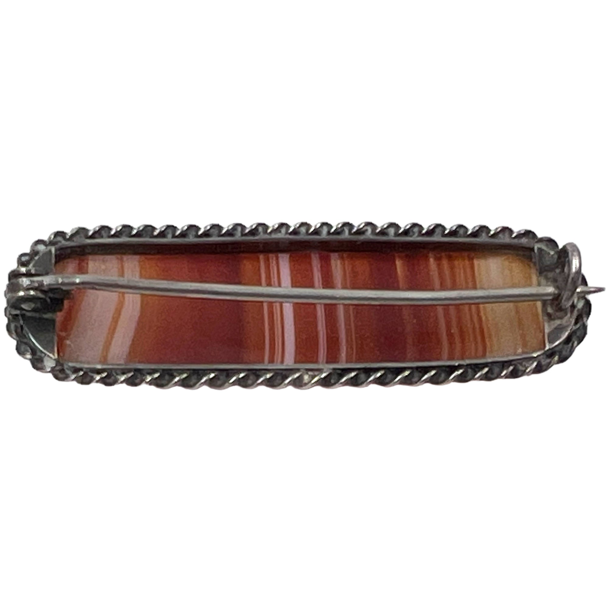Antique Scottish Banded Agate Bar Pin 2 7/8”