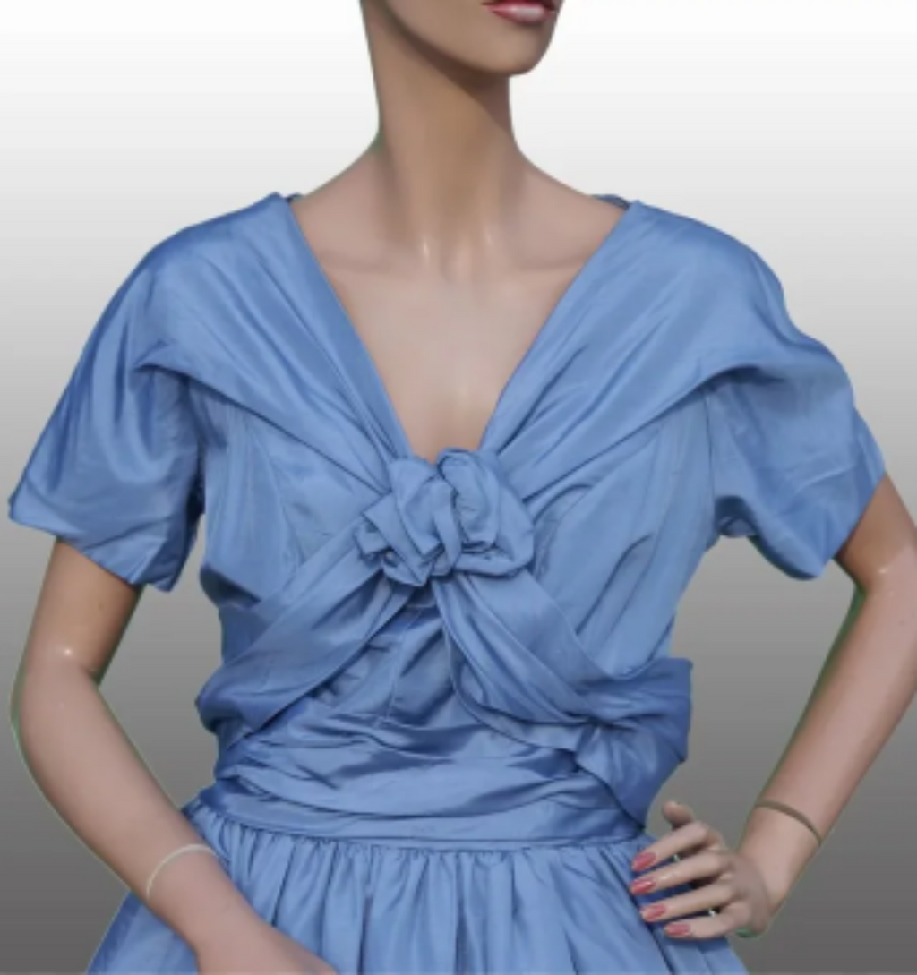 1950s Cornflower Blue Silk Party Dress