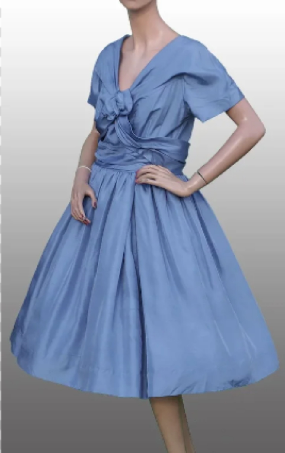 1950s Cornflower Blue Silk Party Dress