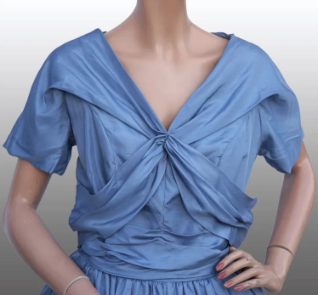 Vintage 1950s Cornflower Blue Silk Party Dress - Poppy's Vintage Clothing