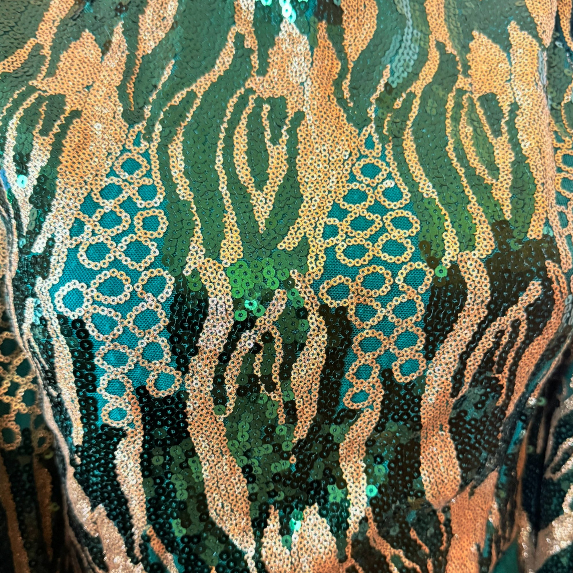 Vintage Evening Dress Green Velvet with Sequinned Bodice and Wing Sleeves Size M