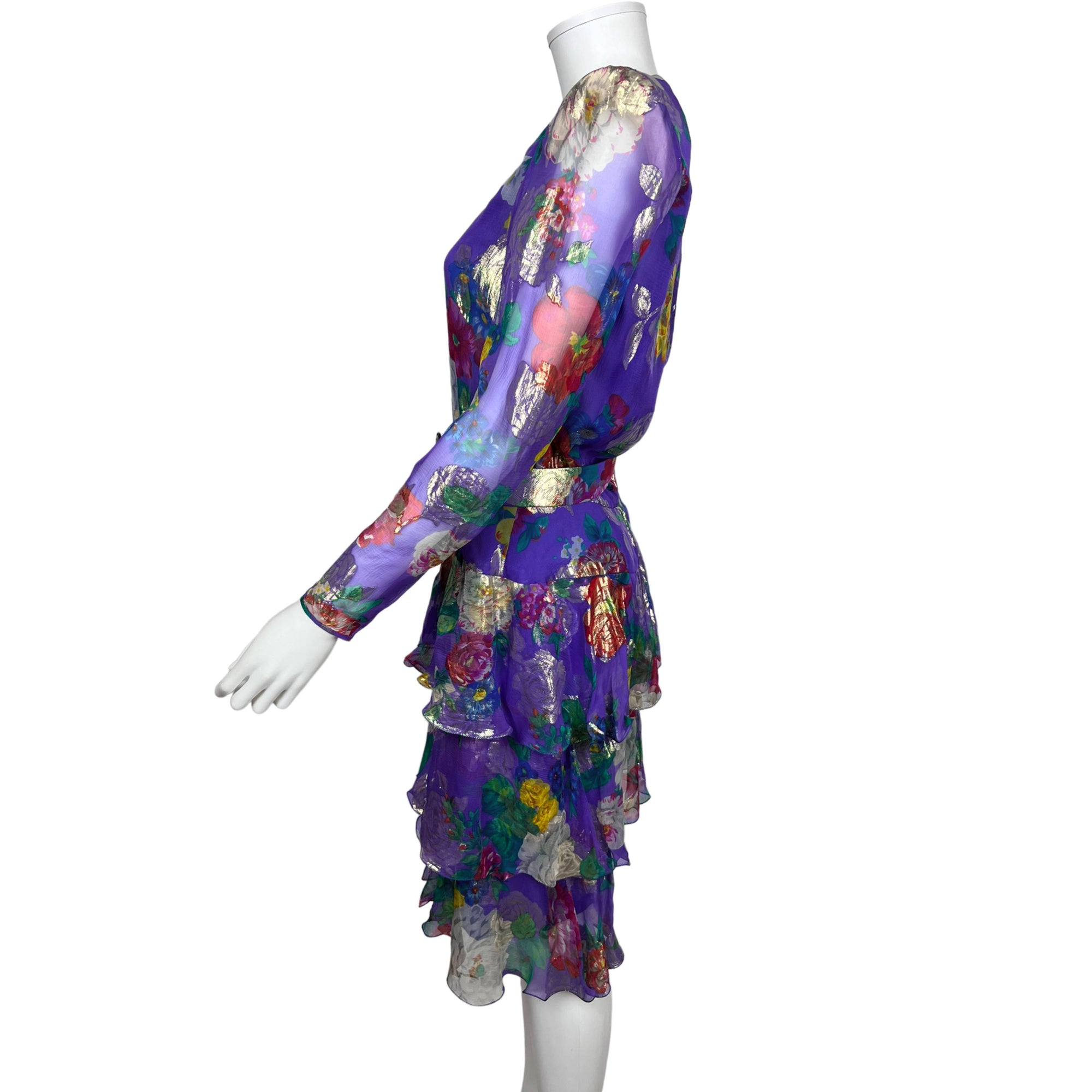 Vintage 80s Floral Lame Dress Serge & Real Montreal Couture