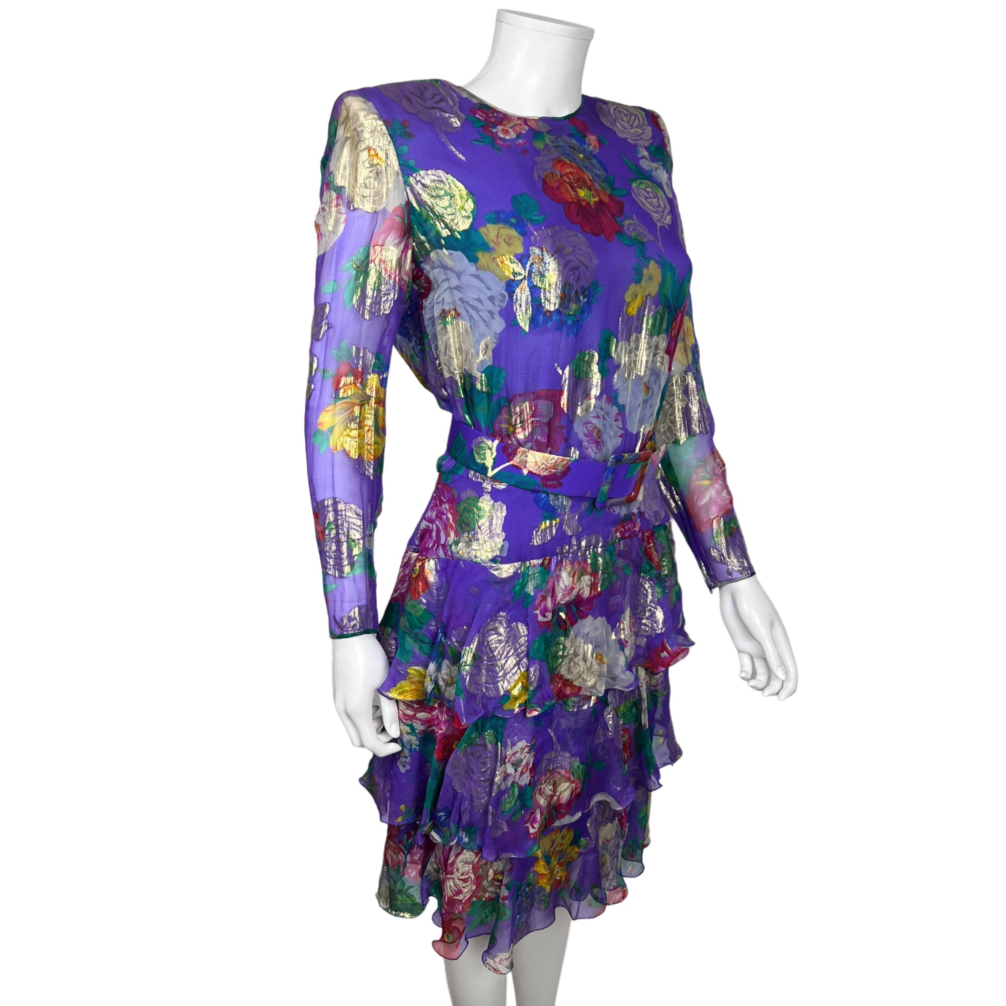 Vintage 80s Floral Lame Dress Serge & Real Montreal Couture