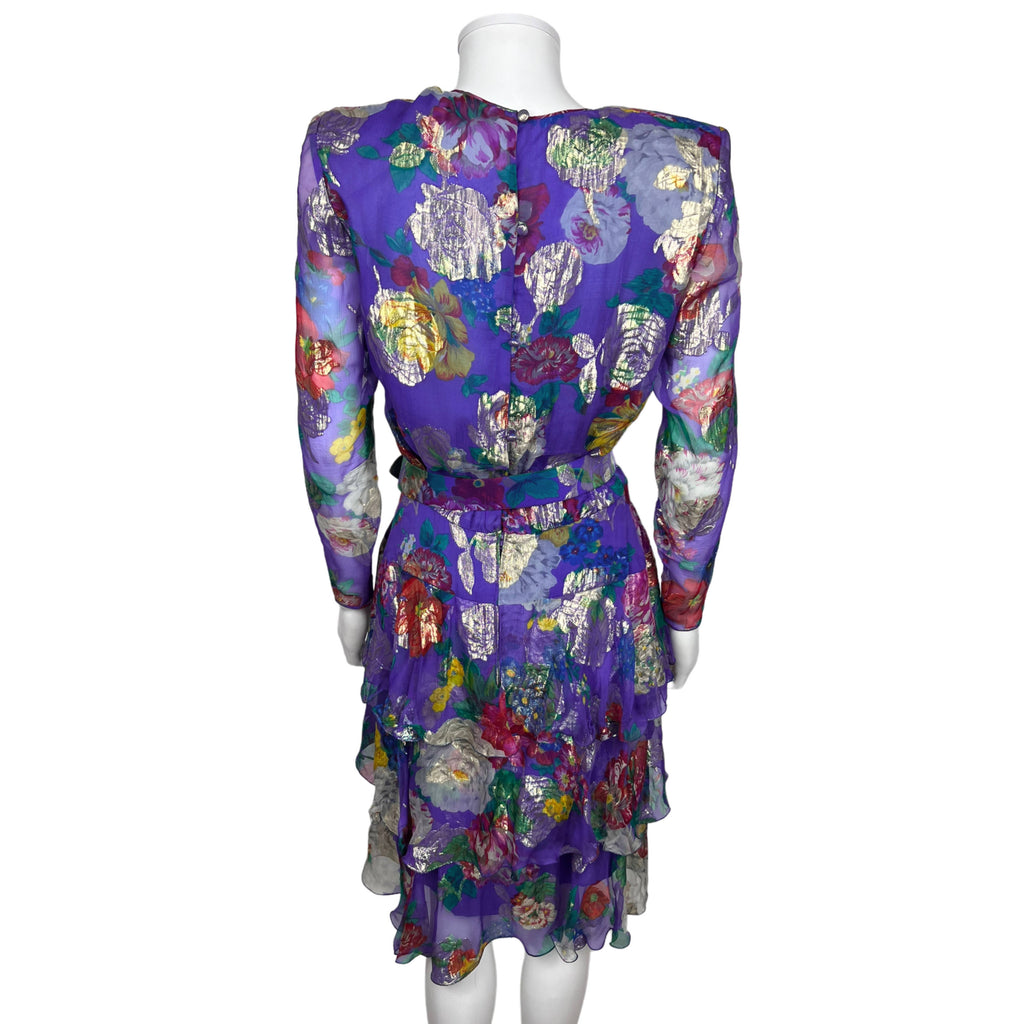 Vintage 80s Floral Lame Dress Serge & Real Montreal Couture