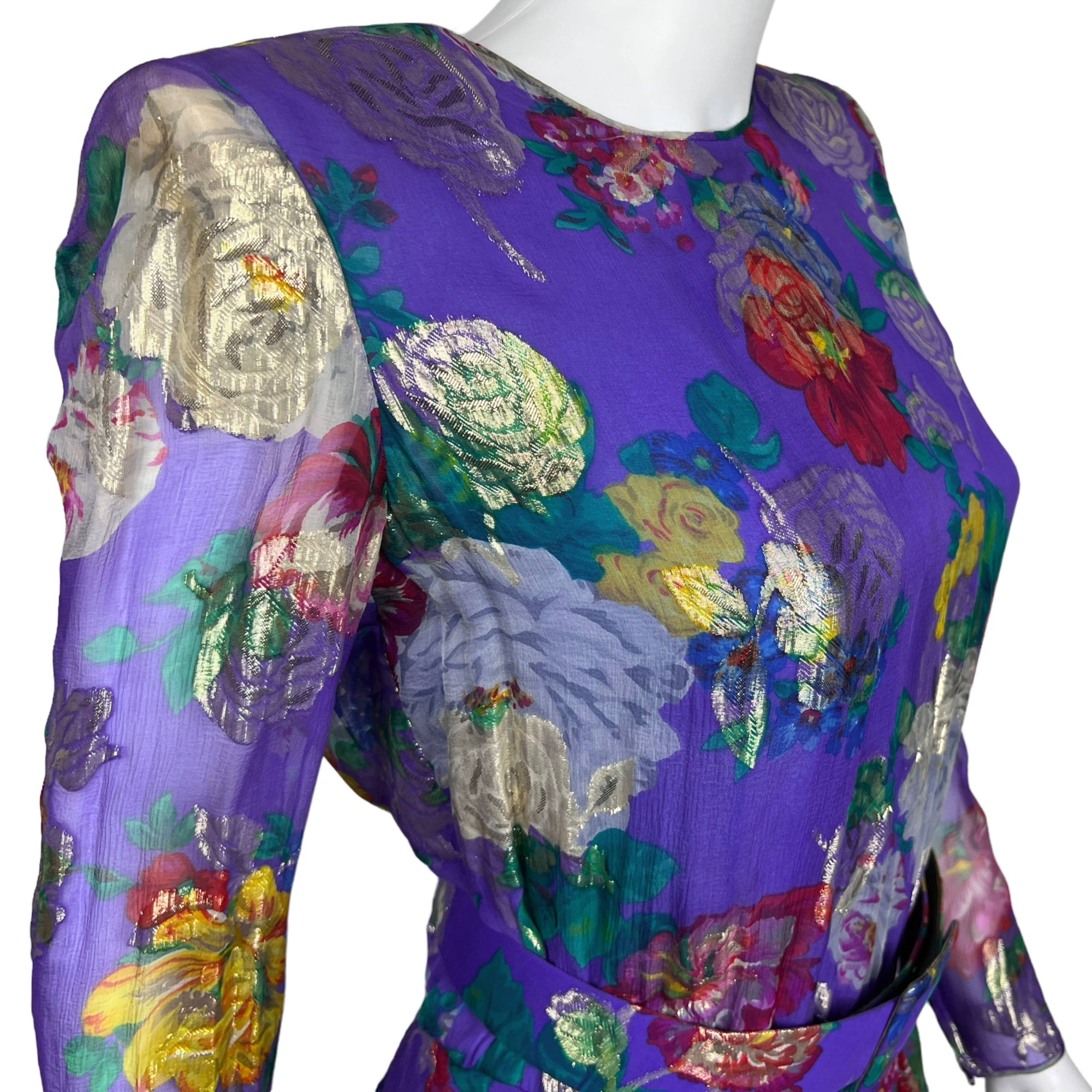 Vintage 80s Floral Lame Dress Serge & Real Montreal Couture