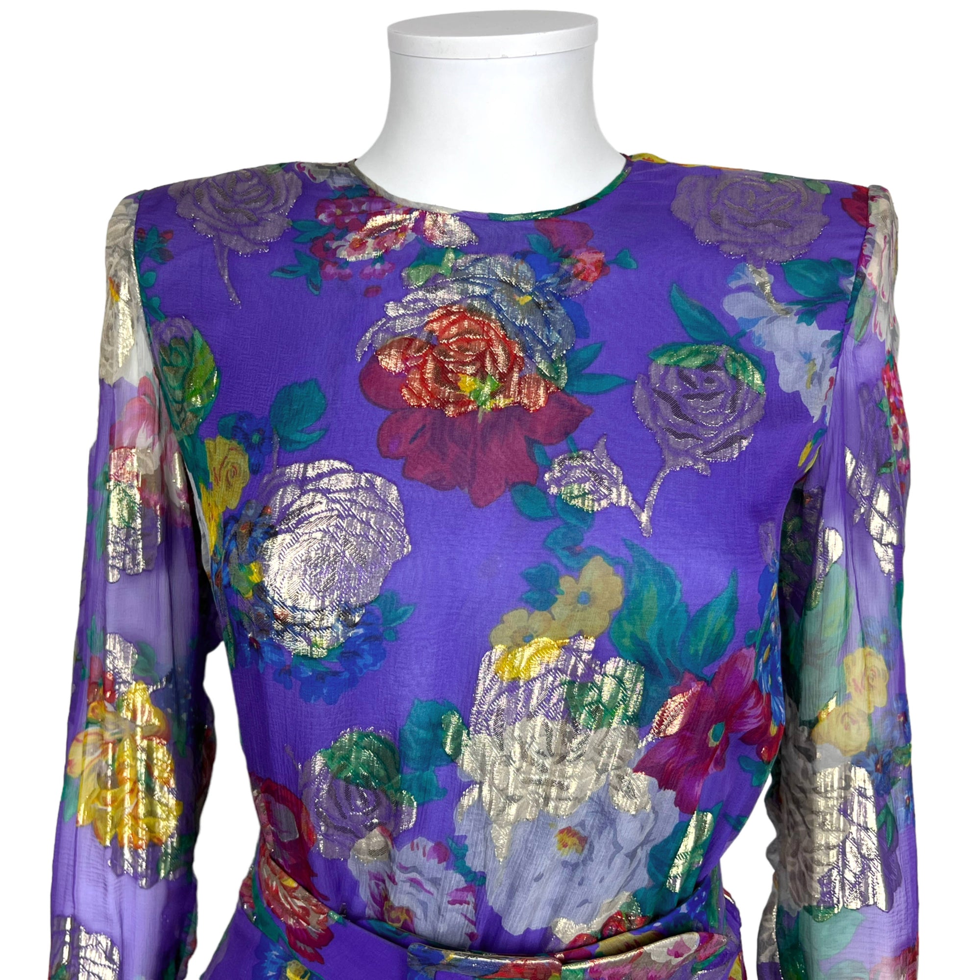 Vintage 80s Floral Lame Dress Serge & Real Montreal Couture