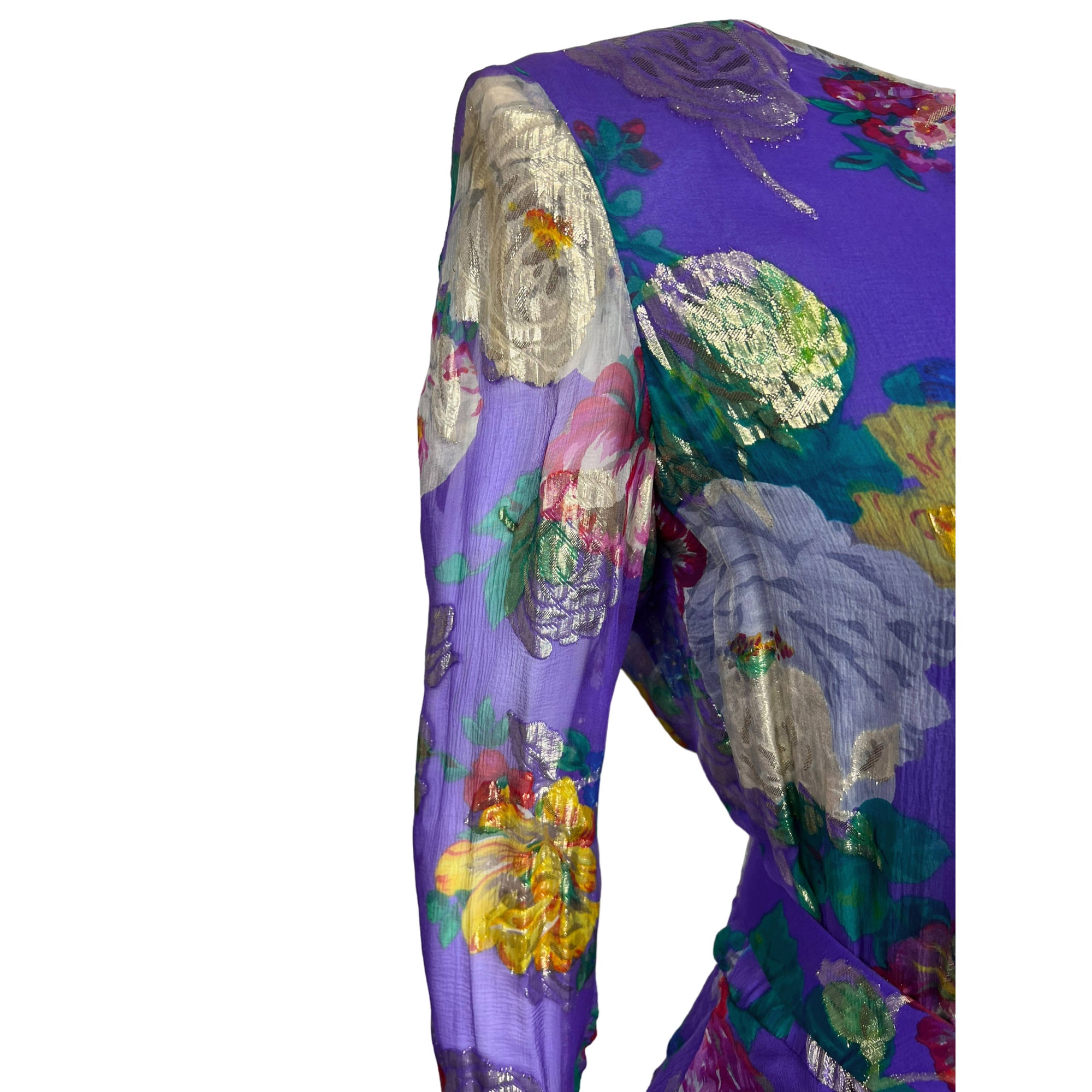 Vintage 80s Floral Lame Dress Serge & Real Montreal Couture