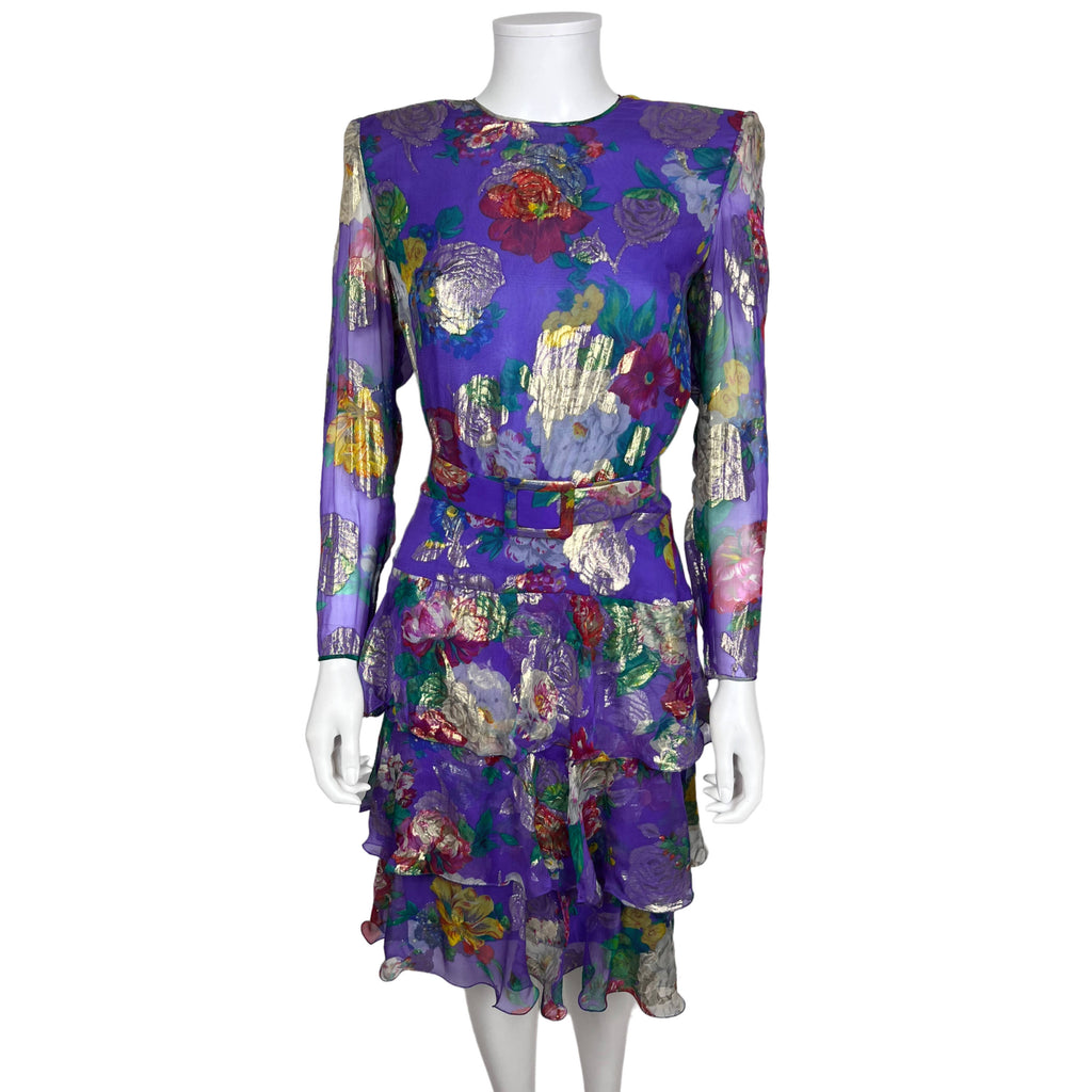 Vintage 80s Floral Lame Dress Serge & Real Montreal Couture