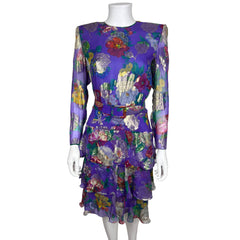 Vintage 80s Floral Lame Dress Serge & Real Montreal Couture