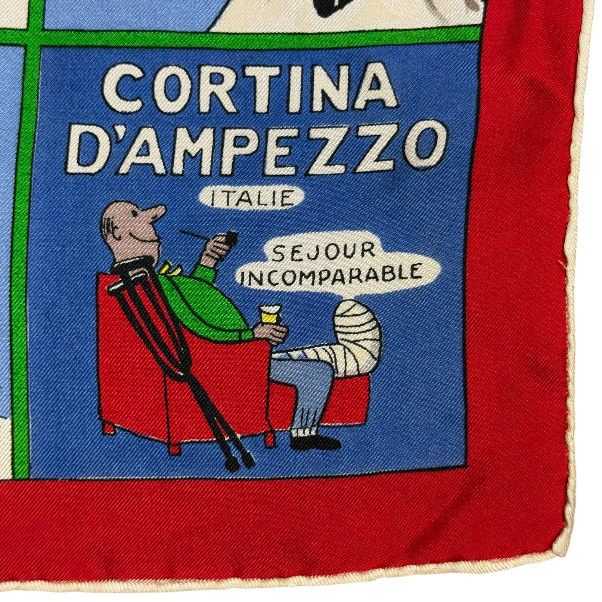 Vintage ski scarf featuring Cortina and others