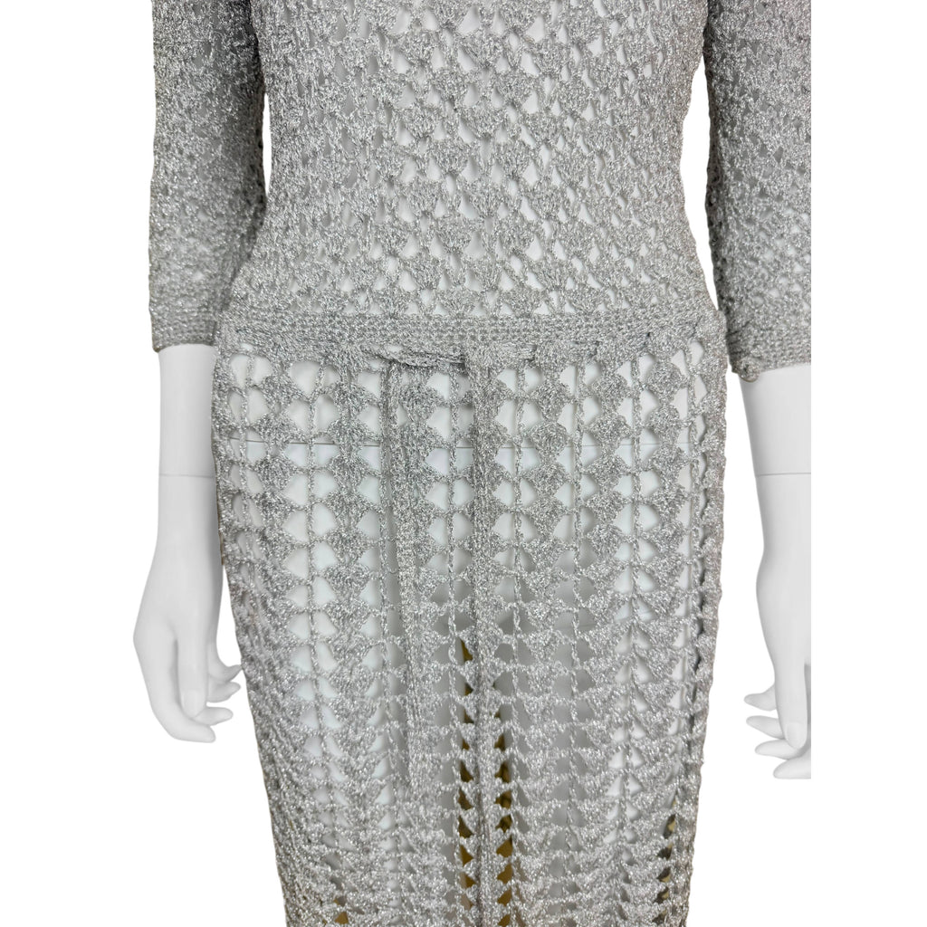 Vintage 1960s Silver Metallic Crochet Dress Open Knit Medium – Poppy's Vintage Clothing