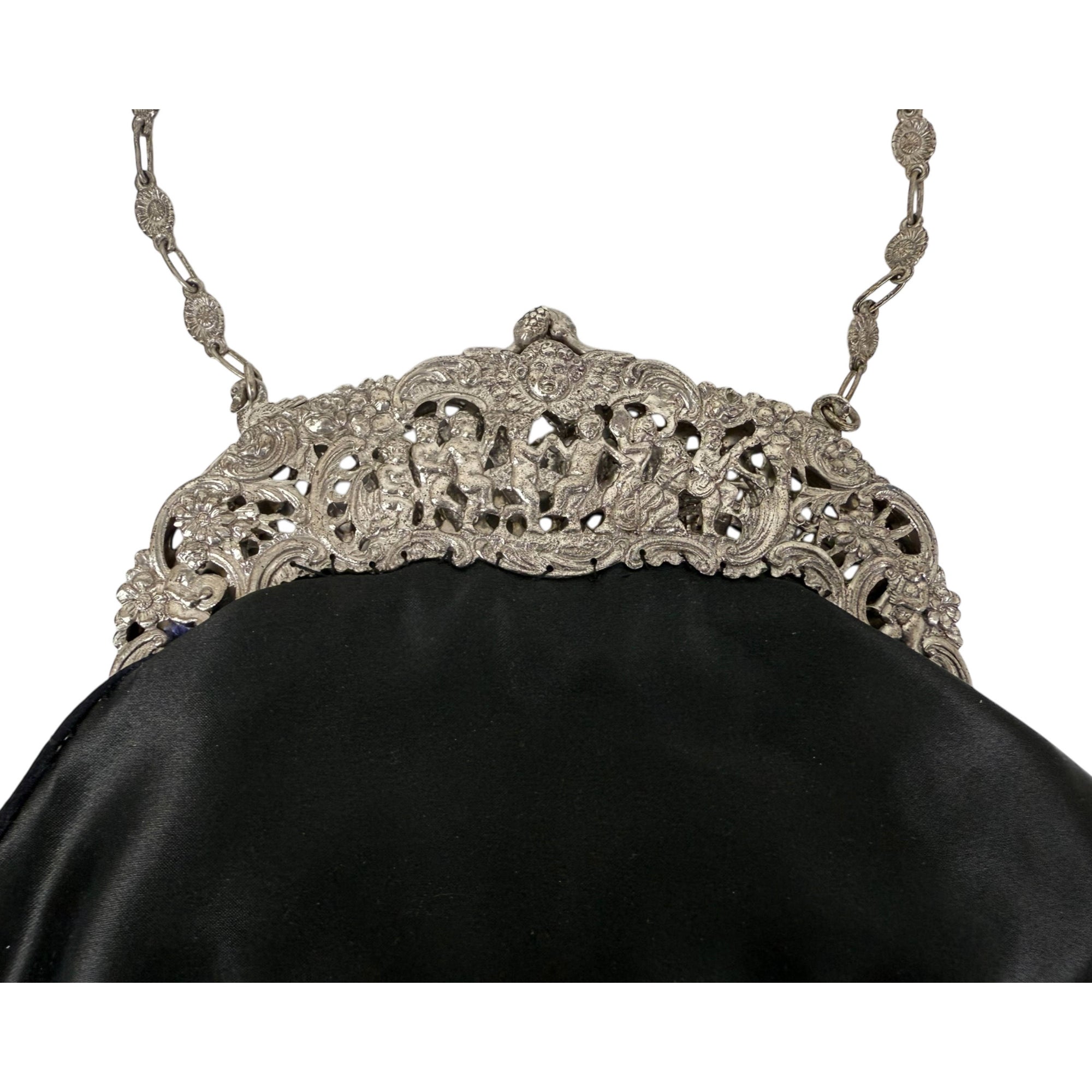 Antique Silver Frame Evening Bag with Putti Musicians Purse