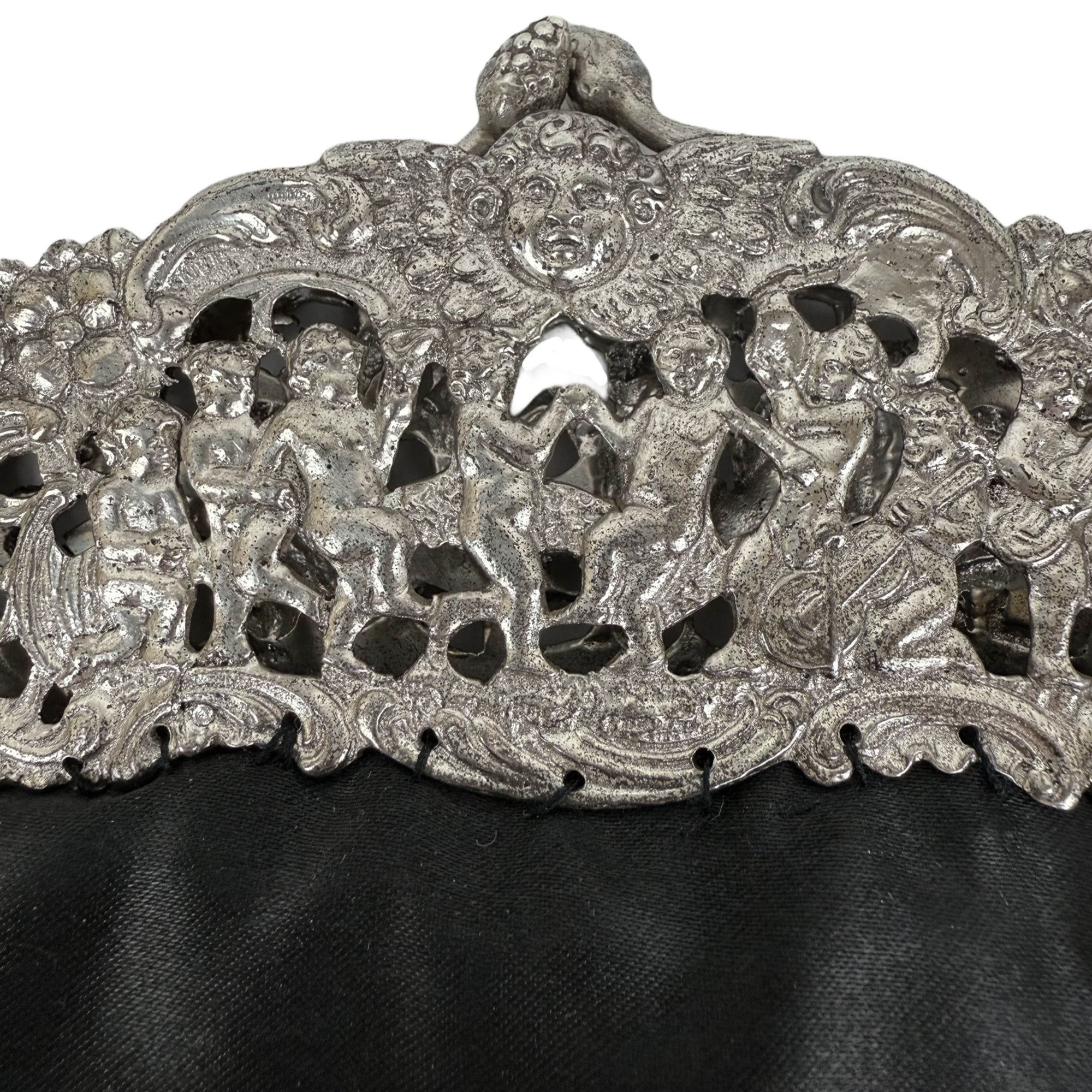 Antique Silver Frame Evening Bag with Putti Musicians Purse