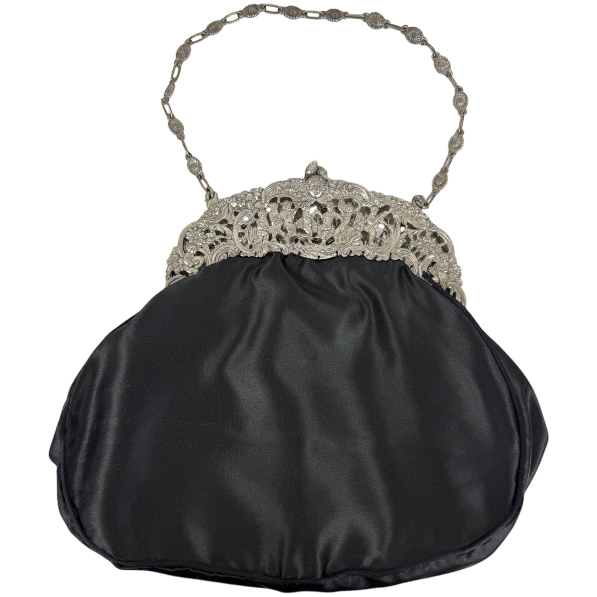 Antique Silver Frame Evening Bag with Putti Musicians Purse