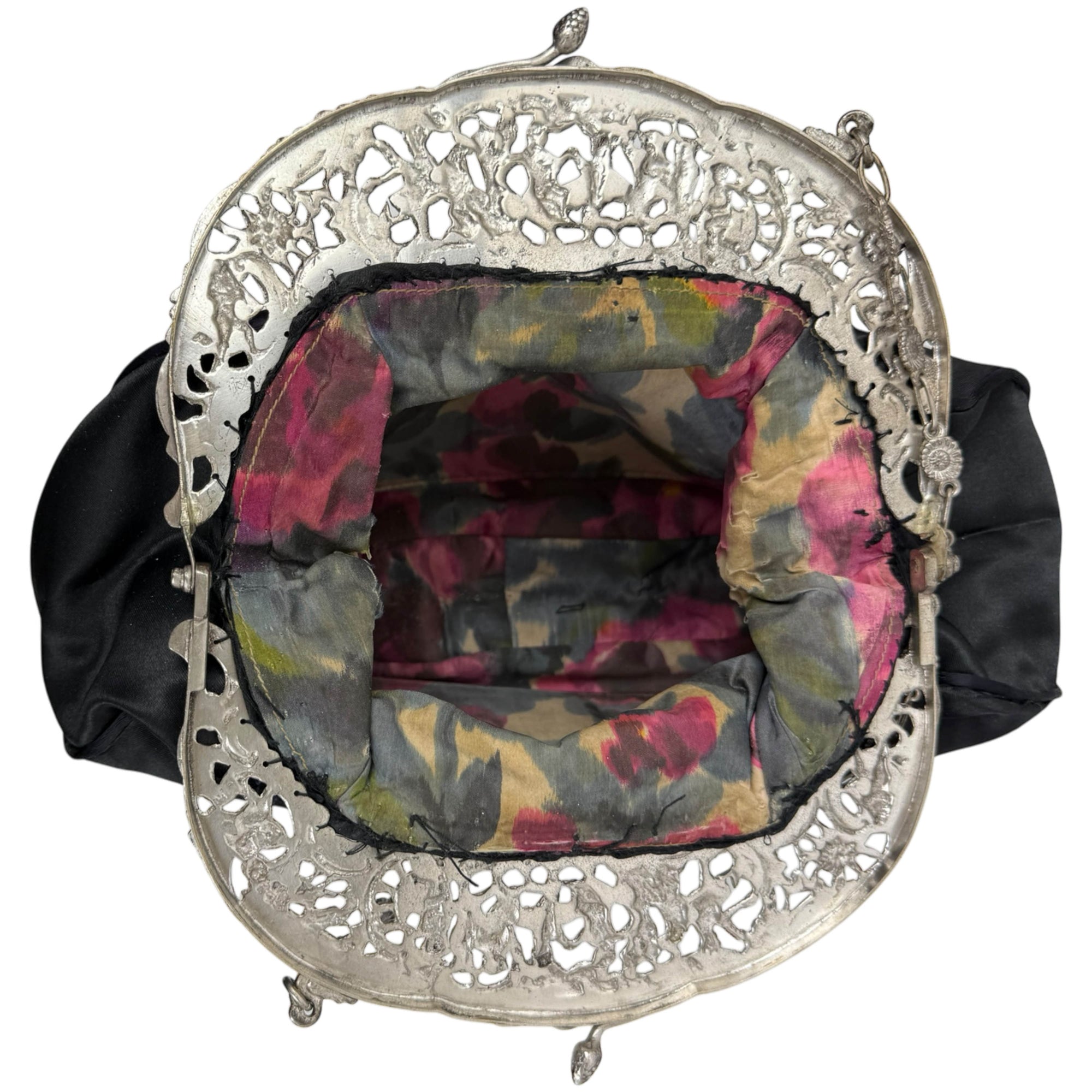 Antique Silver Frame Evening Bag with Putti Musicians Purse