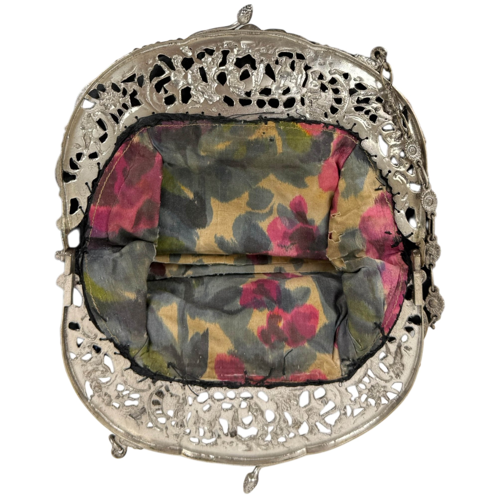 Antique Silver Frame Evening Bag with Putti Musicians Purse