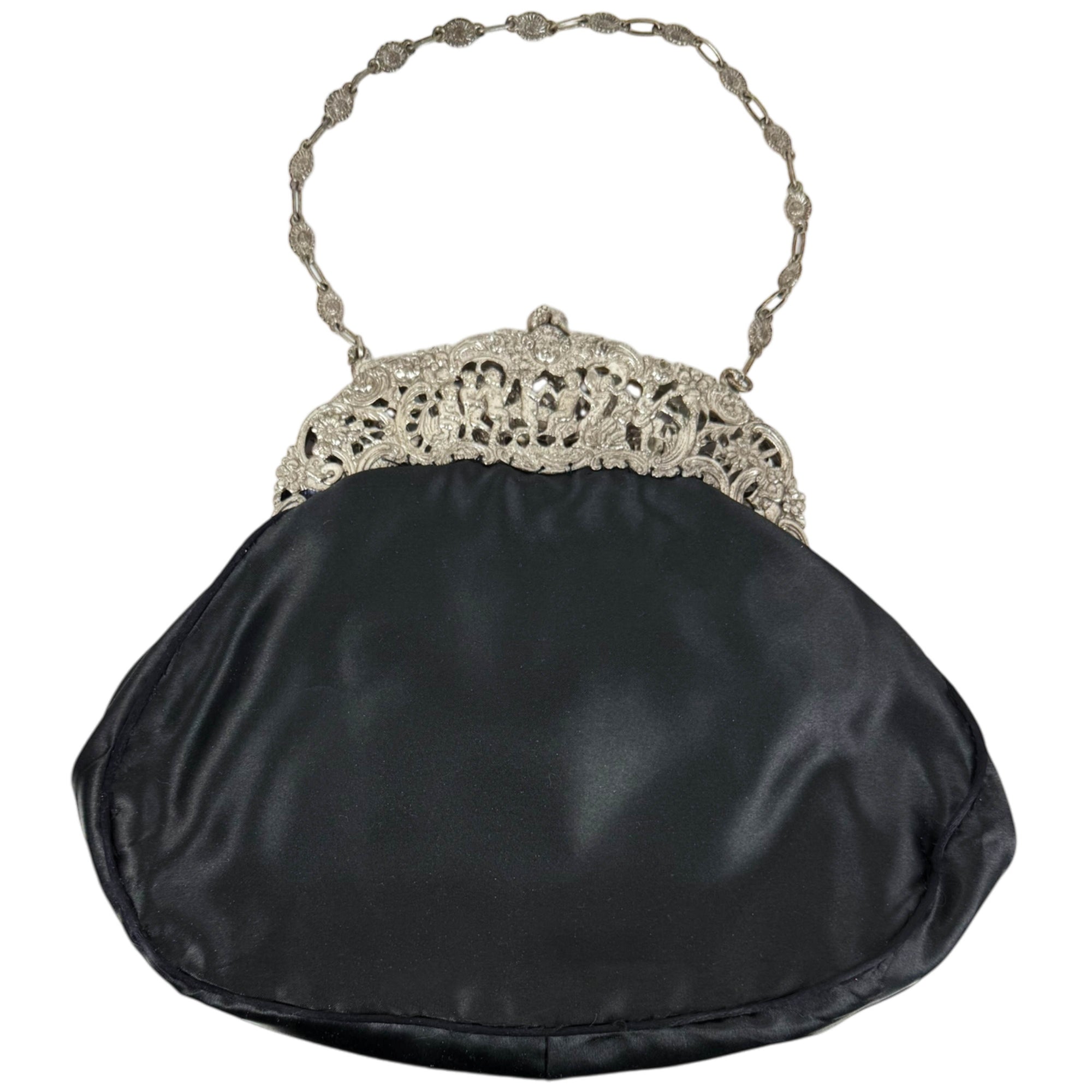 Antique Silver Frame Evening Bag with Putti Musicians Purse