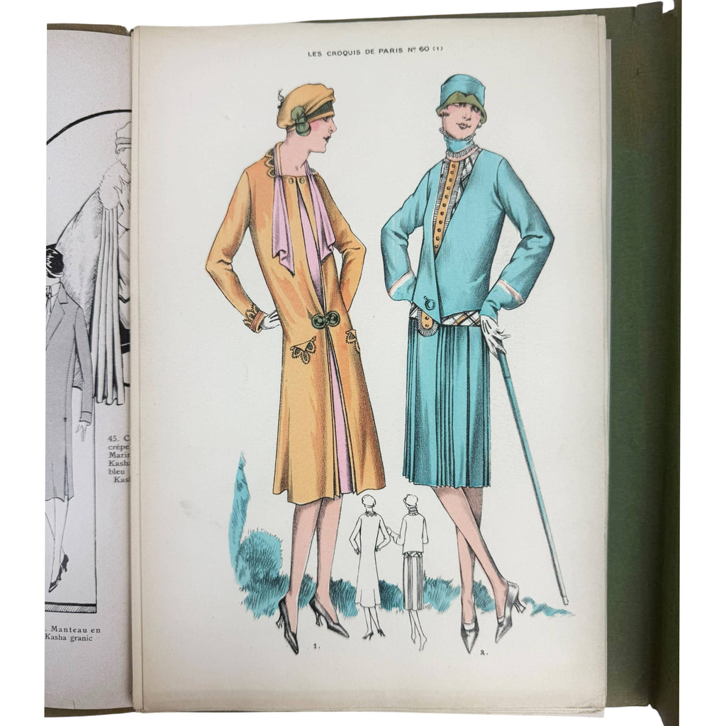 1926 Paris Fashion Sketches 19 Colour Lithograph Plates w Description Sheet