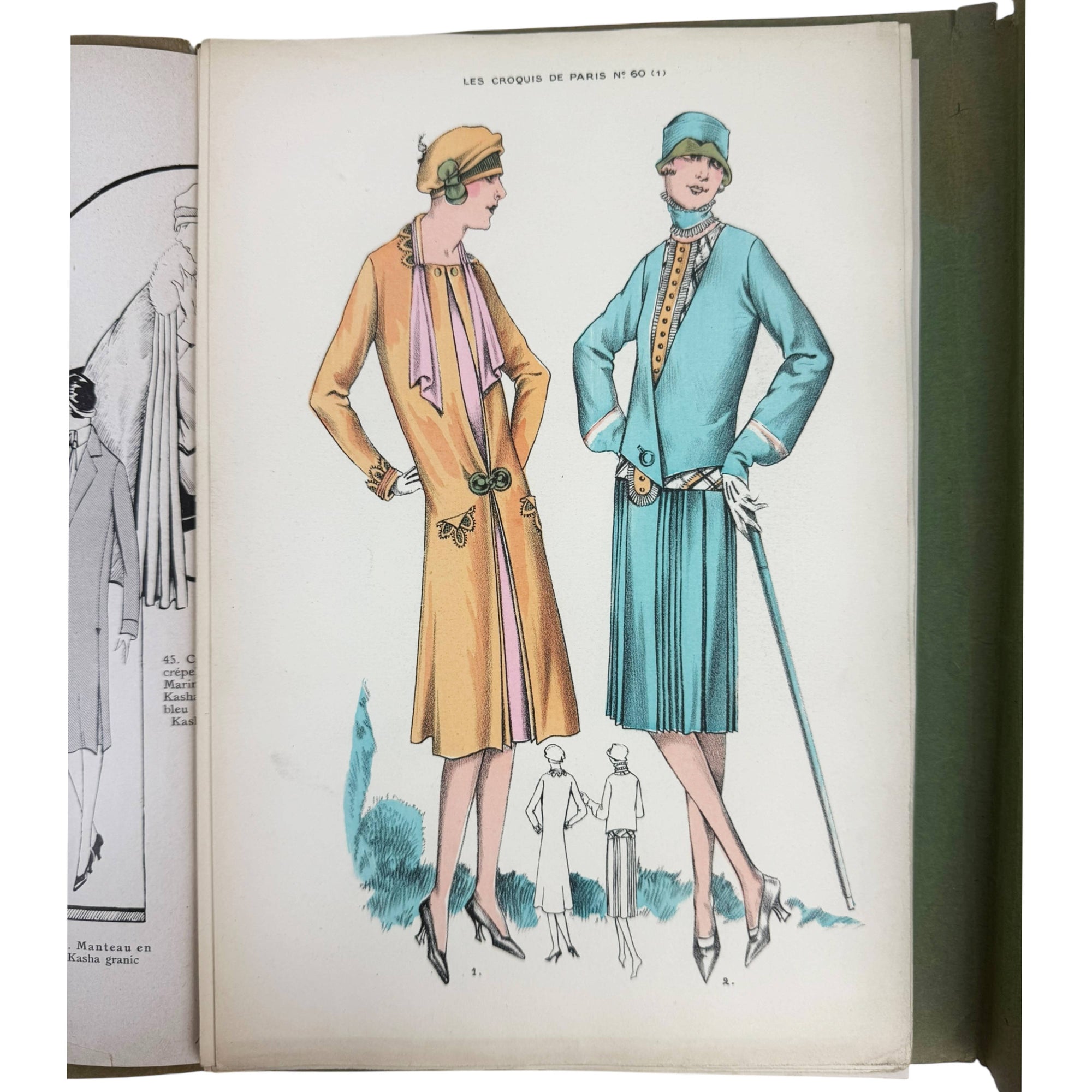 1926 Paris Fashion Sketches 19 Colour Lithograph Plates w Description Sheet