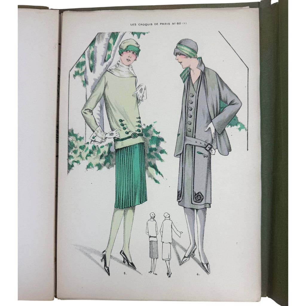 1926 Paris Fashion Sketches 19 Colour Lithograph Plates w Description Sheet