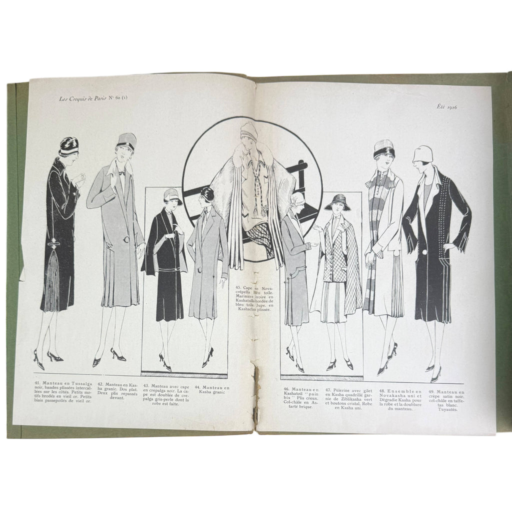 1926 Paris Fashion Sketches 19 Colour Lithograph Plates w Description Sheet