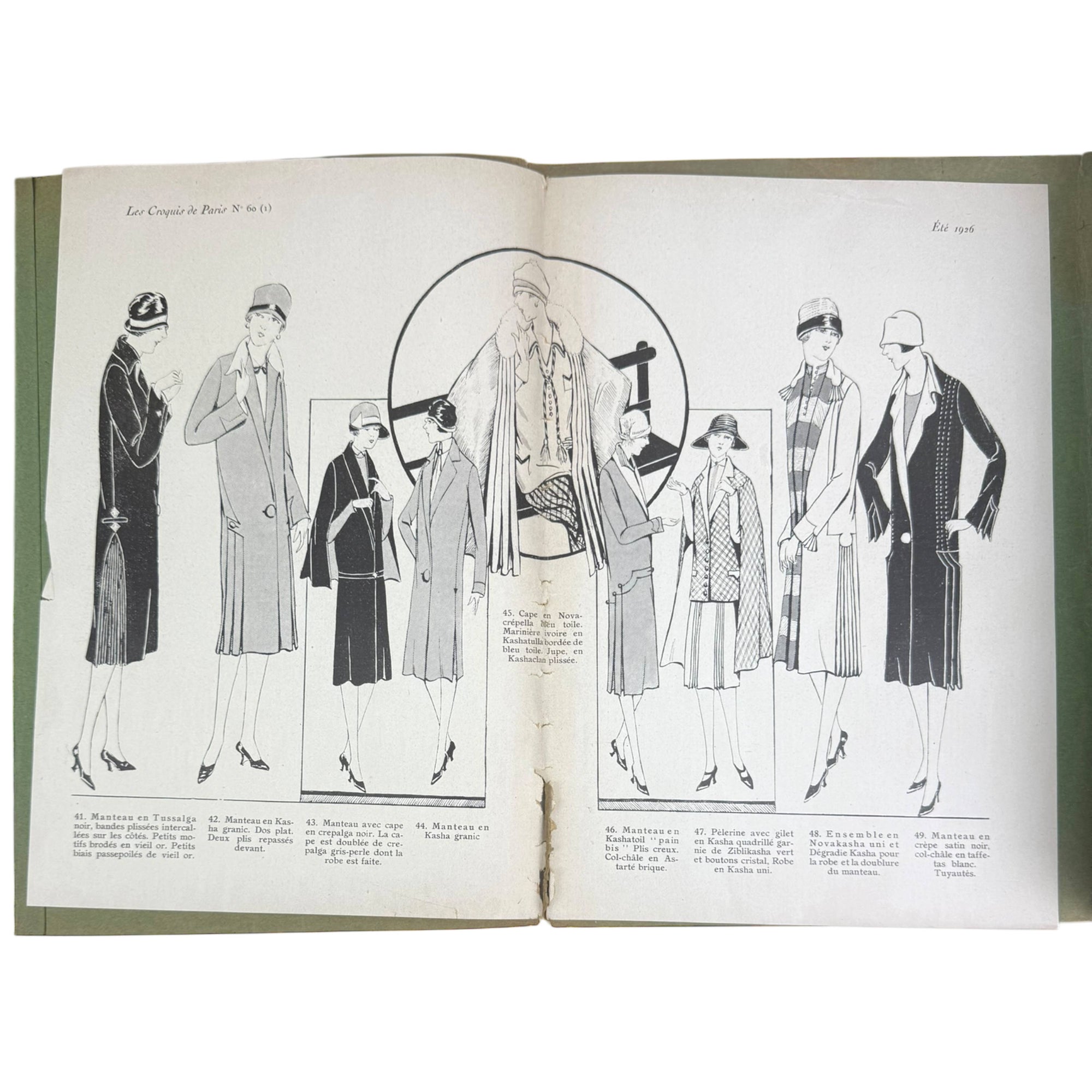1926 Paris Fashion Sketches 19 Colour Lithograph Plates w Description Sheet