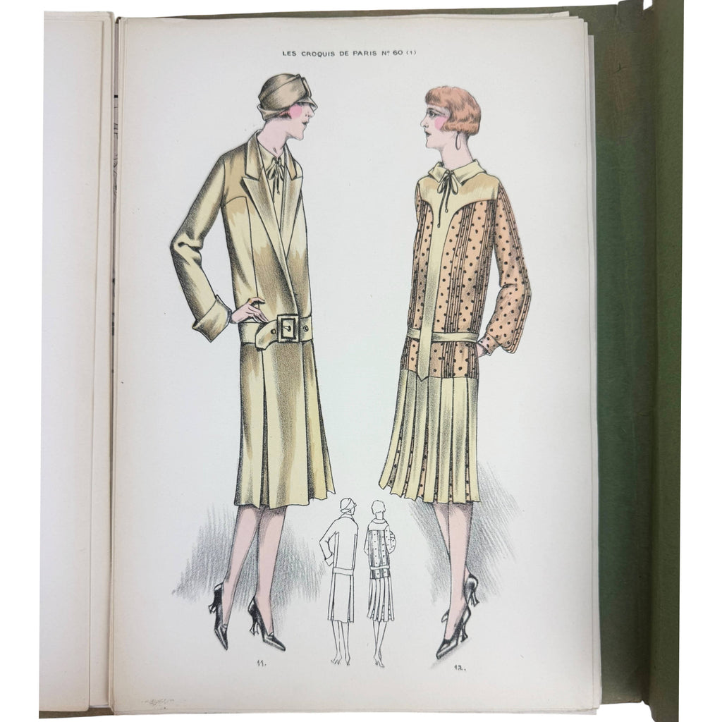 1926 Paris Fashion Sketches 19 Colour Lithograph Plates w Description Sheet