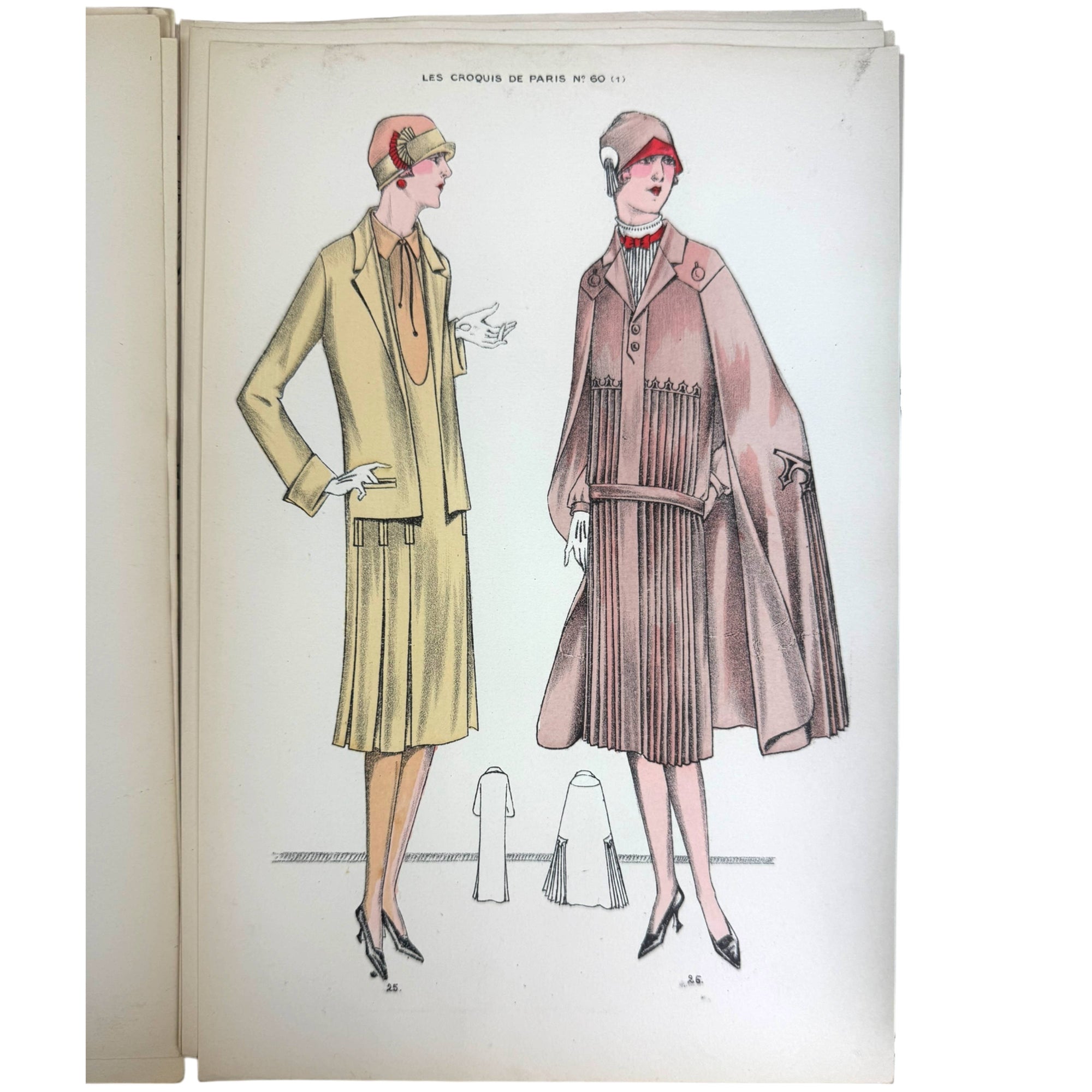 1926 Paris Fashion Sketches 19 Colour Lithograph Plates w Description Sheet