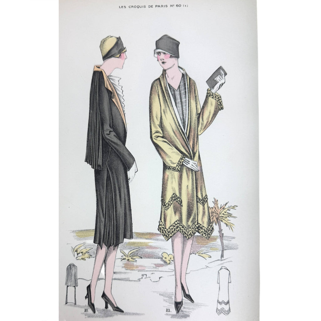 1926 Paris Fashion Sketches 19 Colour Lithograph Plates w Description Sheet